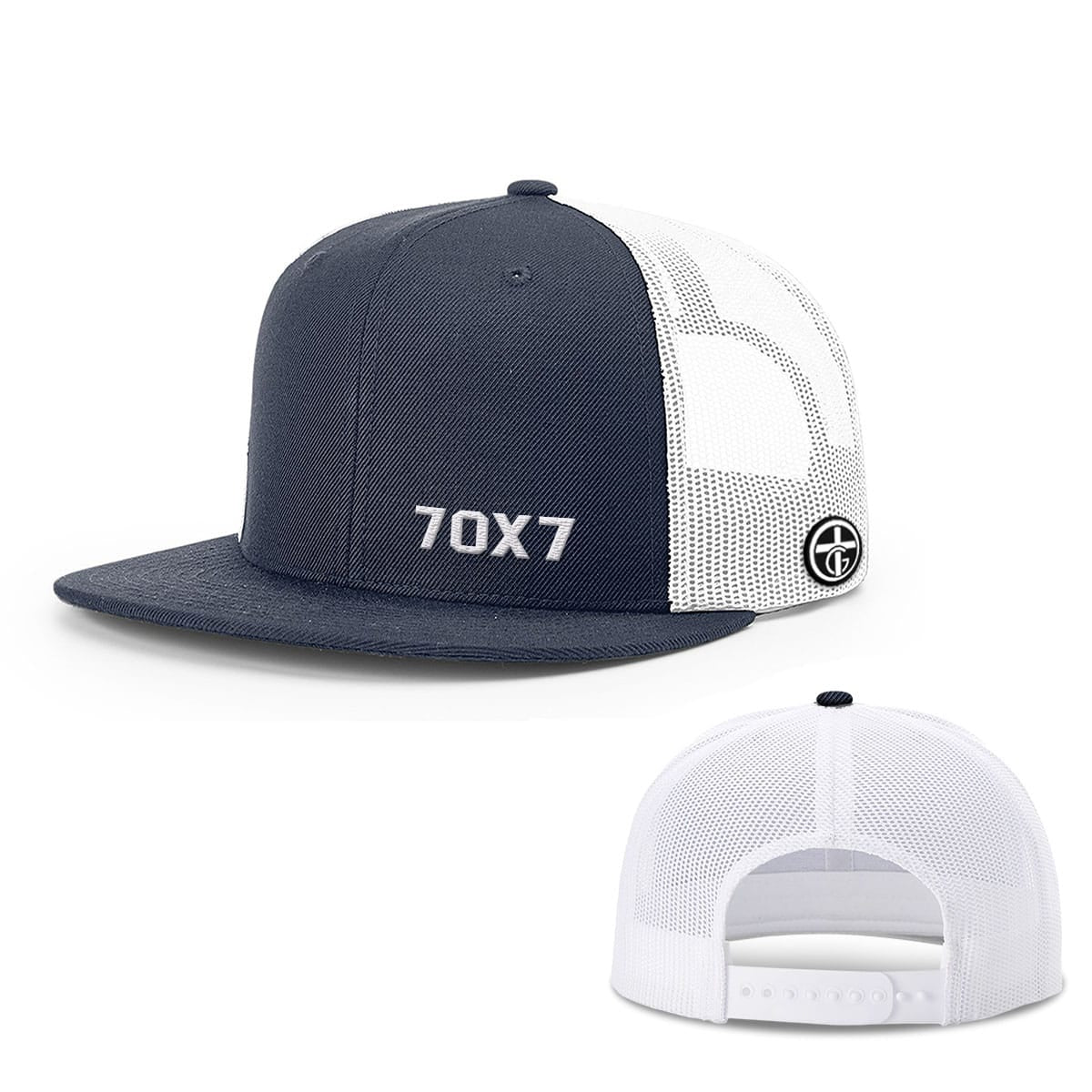 OurTrueGod Customs Hat Snapback Flatbill / Navy and White / One Size Seventy Times Seven Lower Left Hats