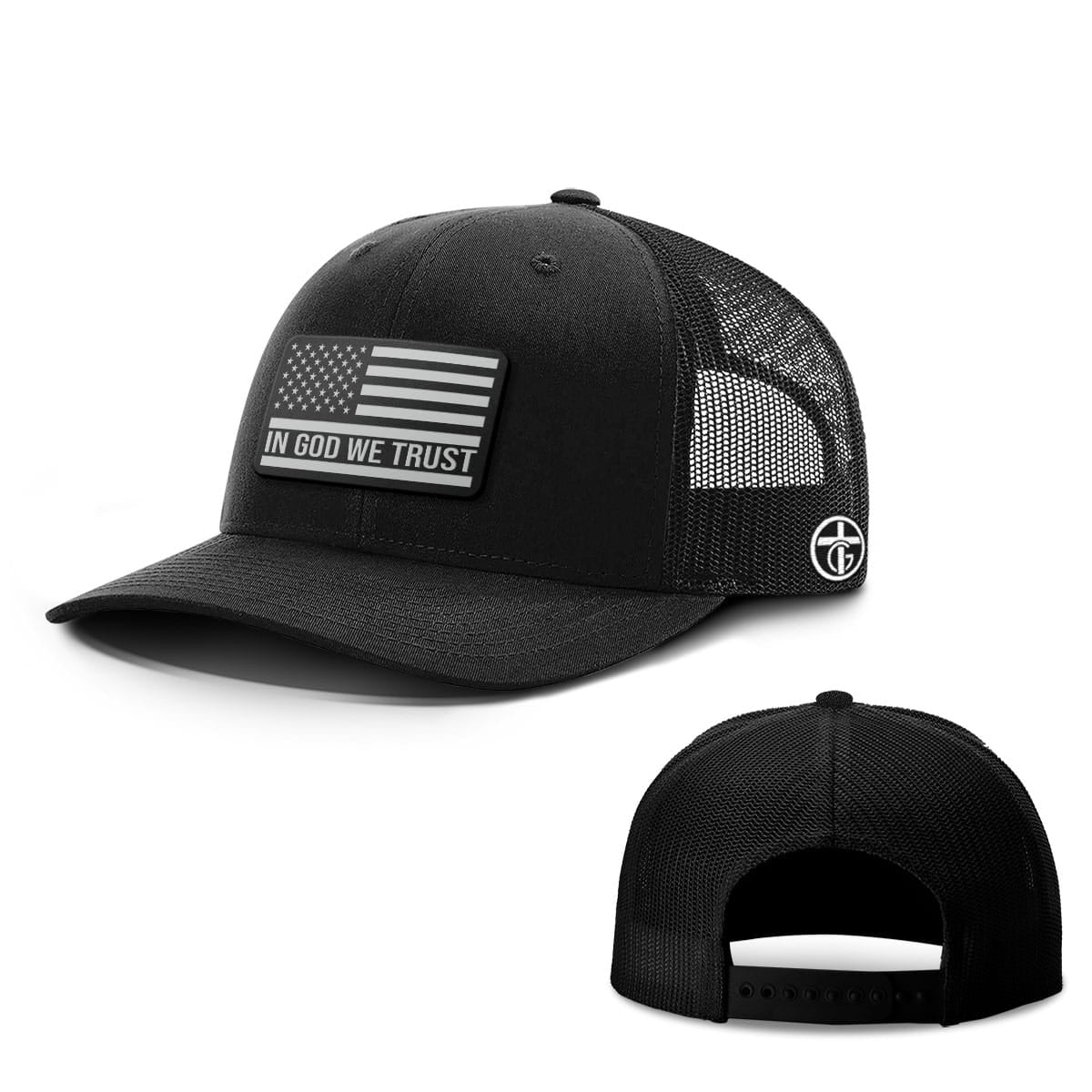 OurTrueGod Customs Hat Snapback / Full Black / One Size In God We Trust Flag DBD Edition Patch Hats