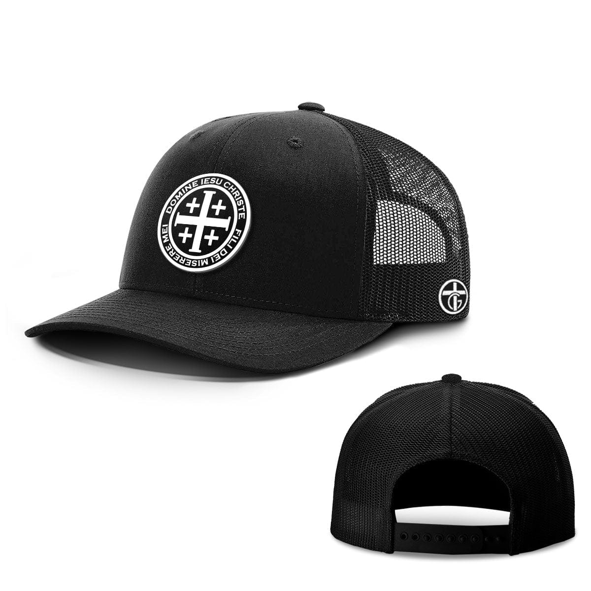 OurTrueGod Customs Hat Snapback / Full Black / One Size Latin Cross Circle Patch Hats
