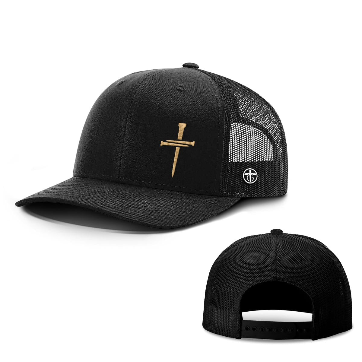 OurTrueGod Customs Hat Snapback / Full Black / One Size Nail Cross Gold Hats