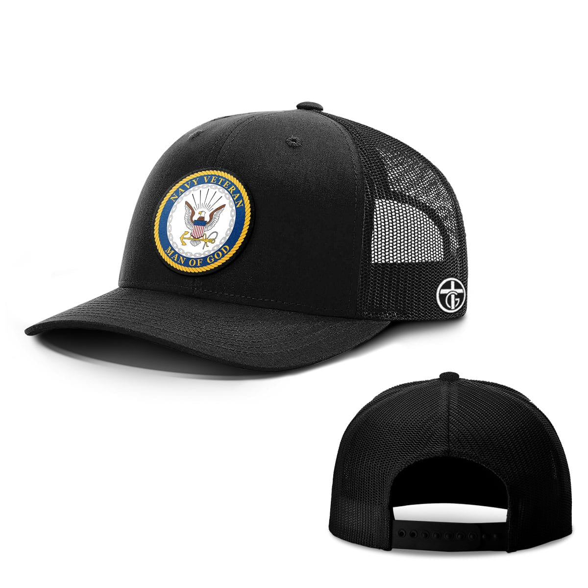 OurTrueGod Customs Hat Snapback / Full Black / One Size Navy Veteran - Man Of God Patch Hats