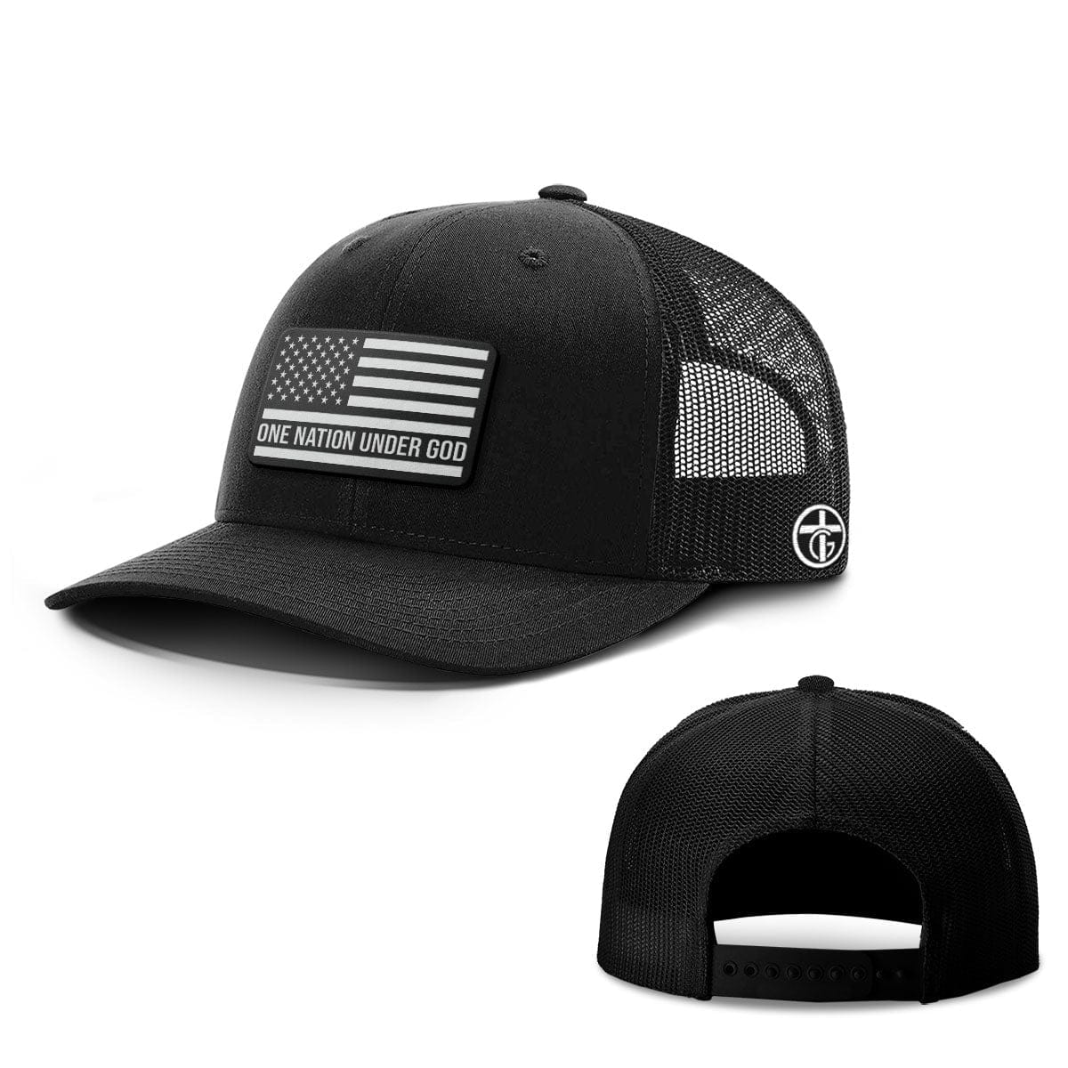 OurTrueGod Customs Hat Snapback / Full Black / One Size One Nation Under God Flag DBD Edition Patch Hats