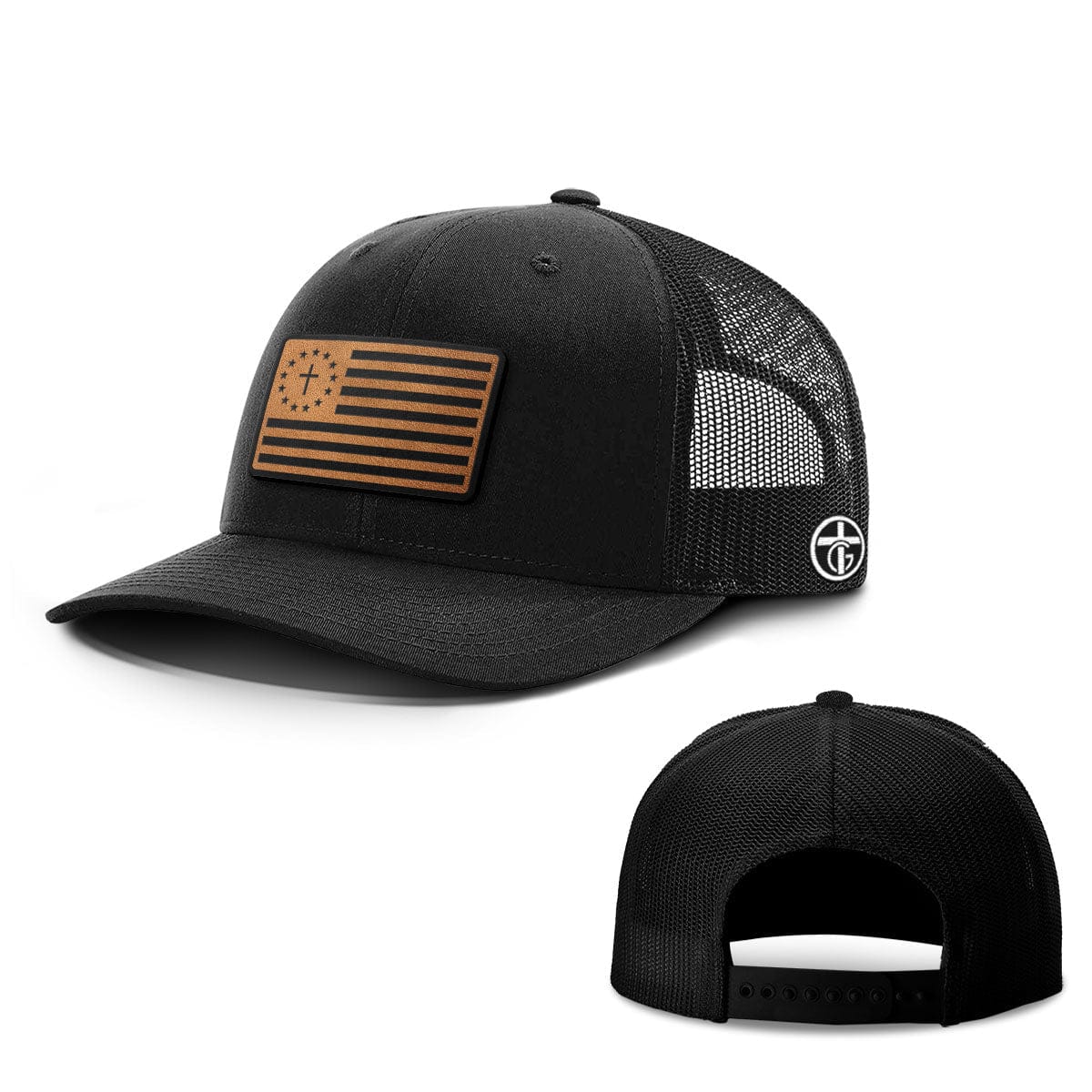 OurTrueGod Customs Hat Snapback / Full Black / One Size One Nation Under God Leather Patch Hat — Snapback, Flatbill, Flexfit
