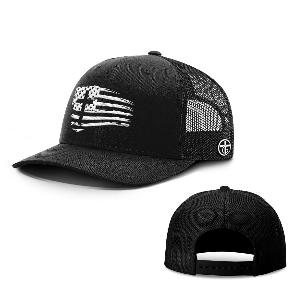 OurTrueGod Customs Hat Snapback / Full Black / One Size Tattered Flag Cross Hats