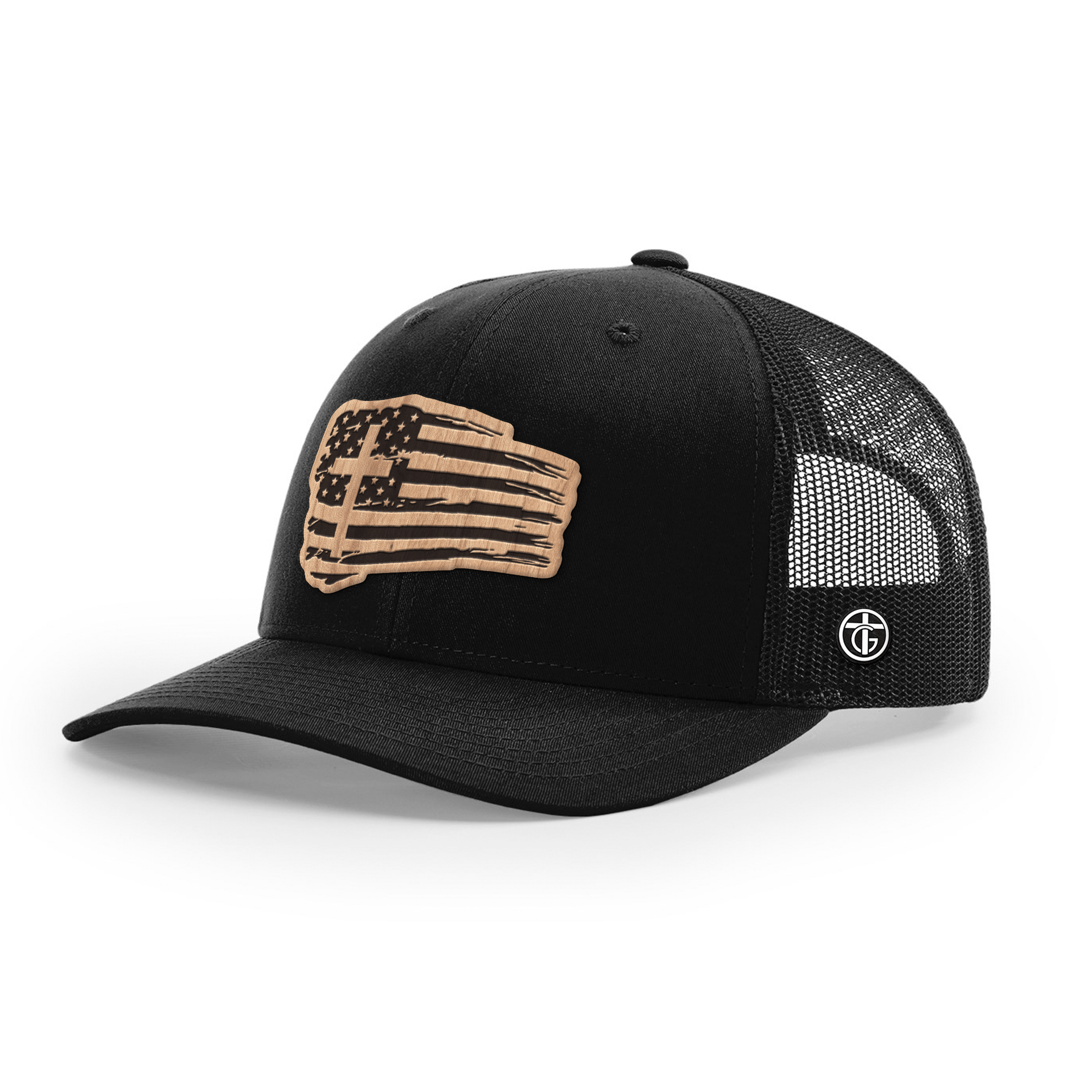 OurTrueGod Customs Hat Snapback / Full Black / One Size Tattered Flag Wood Patch Hats