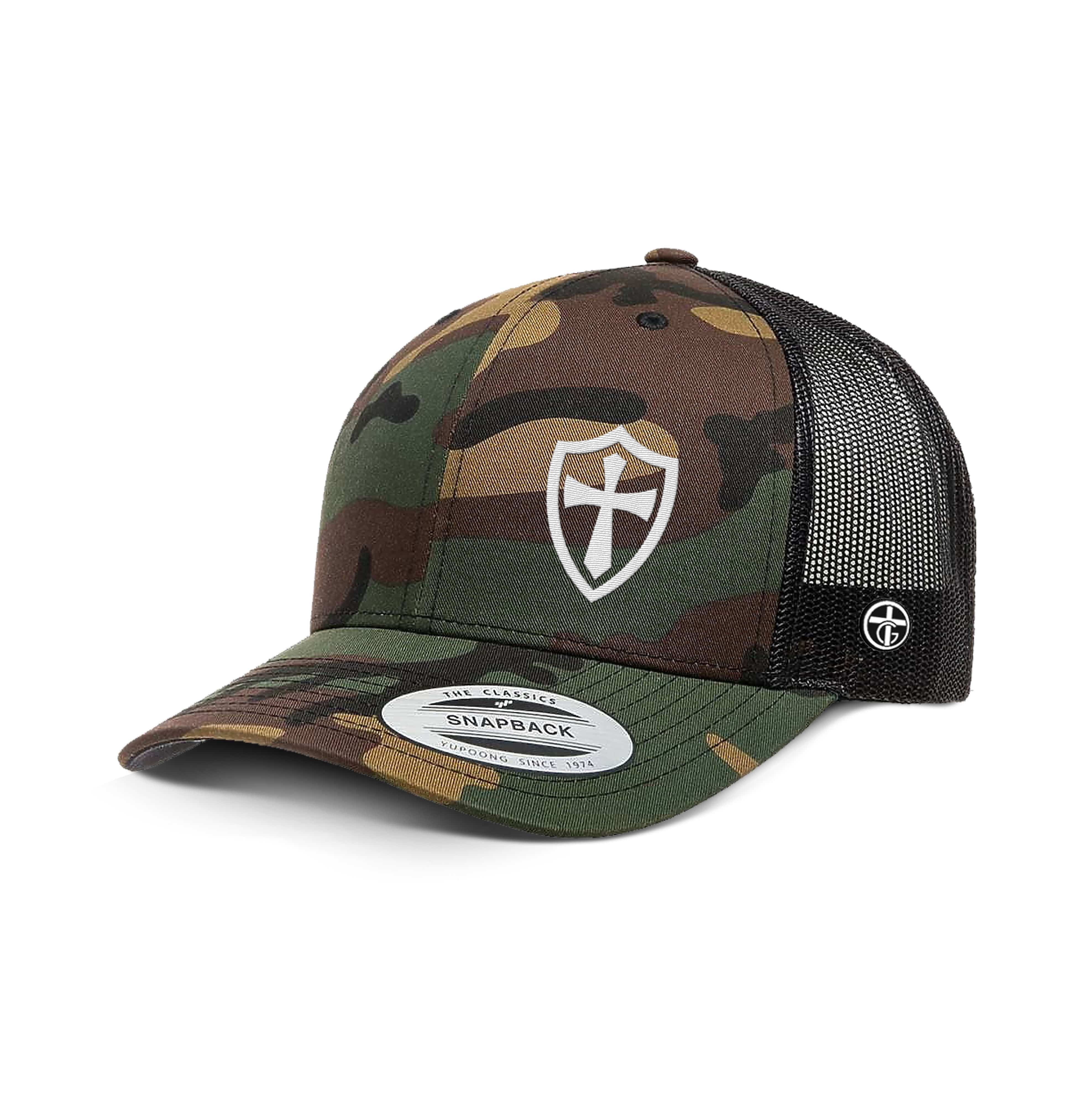 OurTrueGod Customs Hat Snapback / Green Camo & Black / One Size Cross Shield Camo Hats
