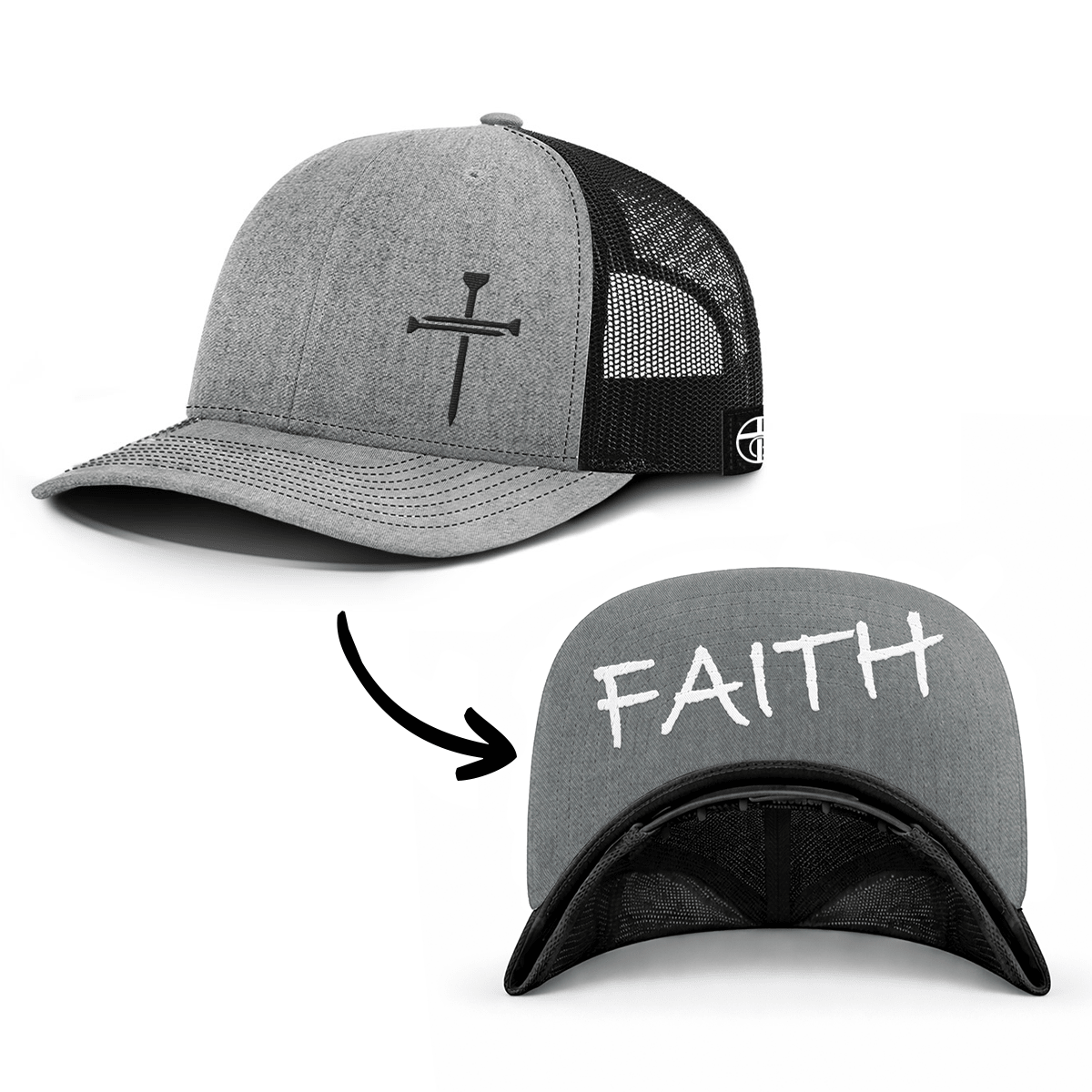 OurTrueGod Customs Hat Snapback / Heather and Black / One Size 3 Nail Cross - Faith Prayer Print Hats