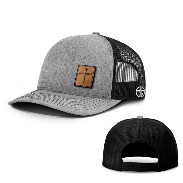 3 Nail Cross Leather Patch Hat, Snapback in Heather and Black
