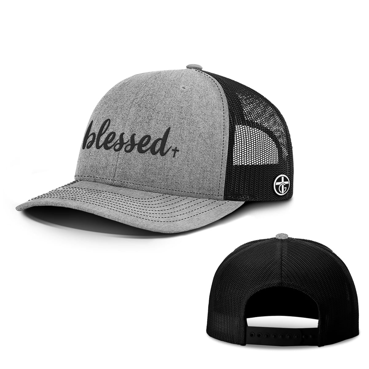 OurTrueGod Customs Hat Snapback / Heather and Black / One Size Blessed Cross Hats