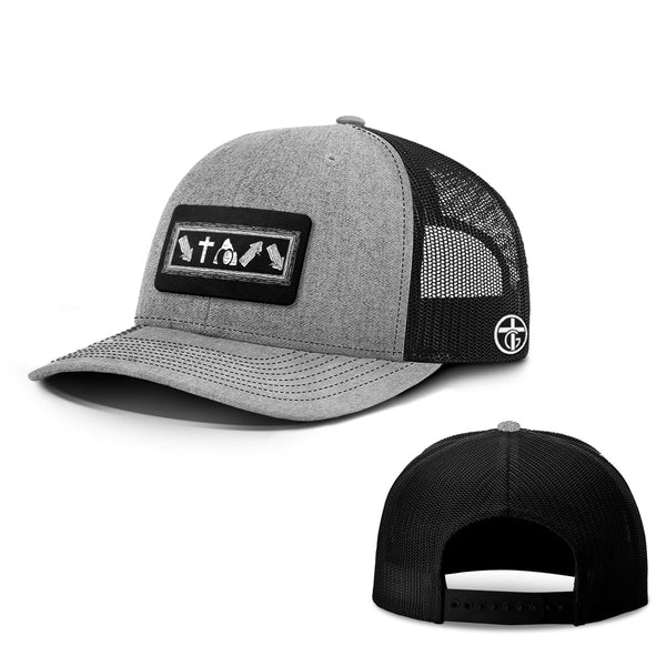 Jesus Death and Resurrection Patch Hat, Snapback in Heather and Black