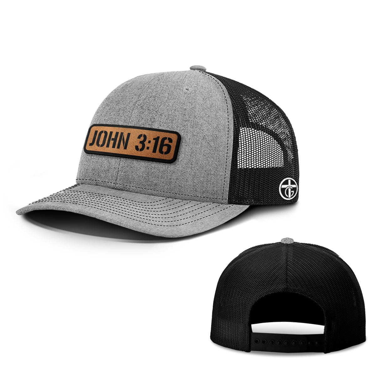 OurTrueGod Customs Hat Snapback / Heather and Black / One Size John 3:16 Leather Patch Hats