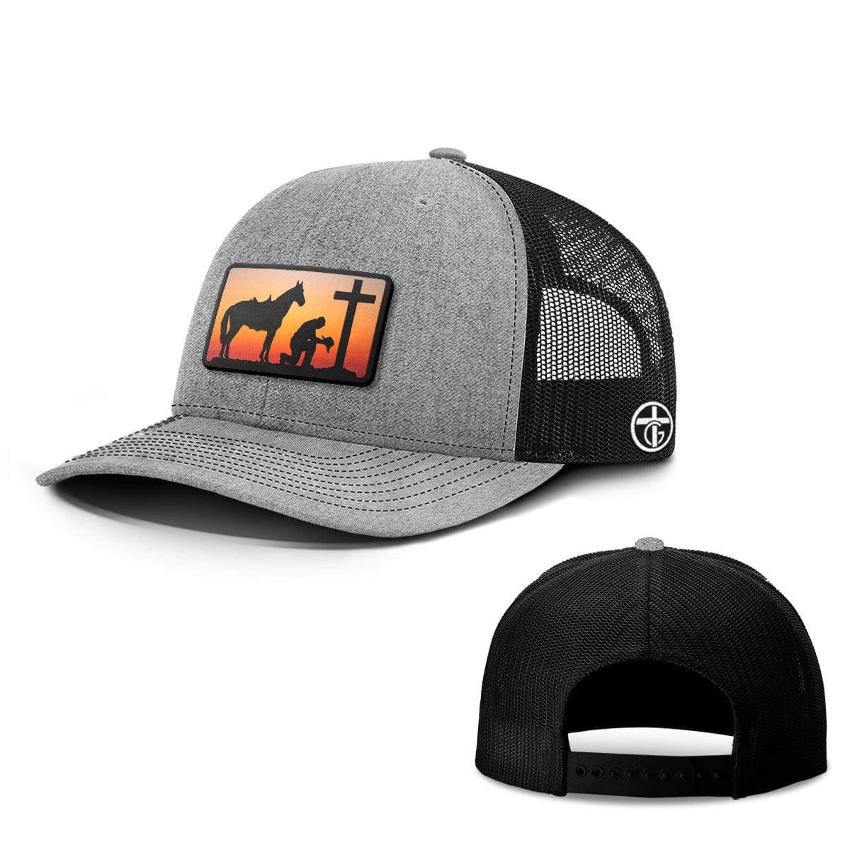 OurTrueGod Customs Hat Snapback / Heather and Black / One Size Kneeling Cowboy Patch Hats
