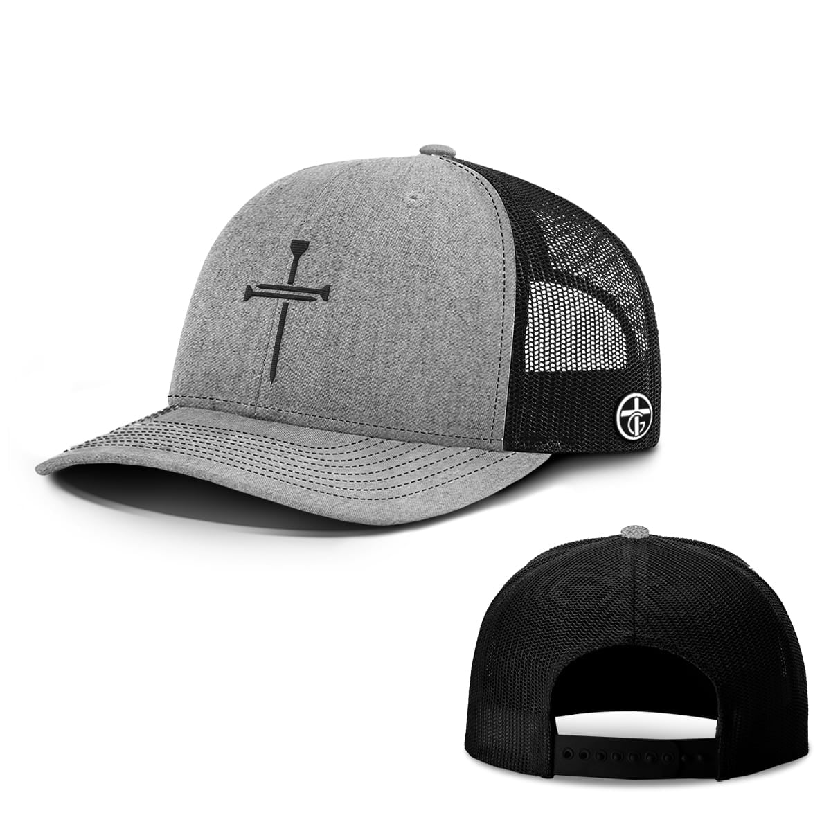 OurTrueGod Customs Hat Snapback / Heather and Black / One Size Nail Cross Center Hats
