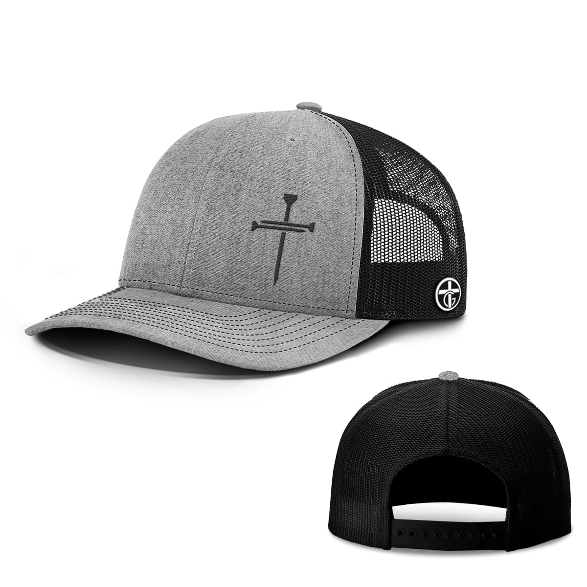 OurTrueGod Customs Hat Snapback / Heather and Black / One Size Nail Cross Lower Left Hats