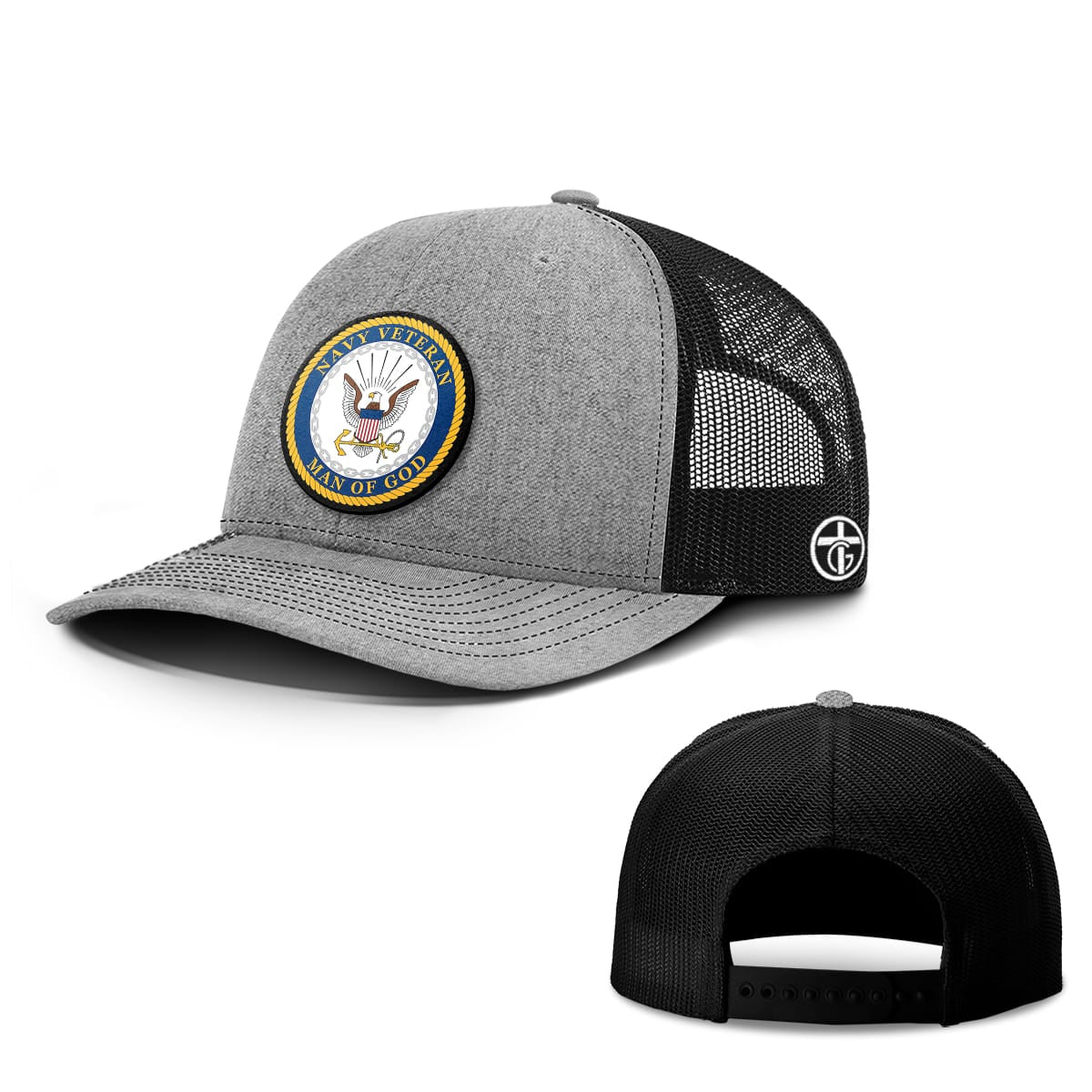 OurTrueGod Customs Hat Snapback / Heather and Black / One Size Navy Veteran - Man Of God Patch Hats