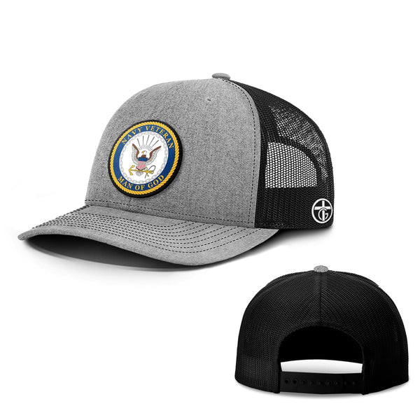Navy Veteran - Man Of God Patch Hat, Snapback in Heather and Black