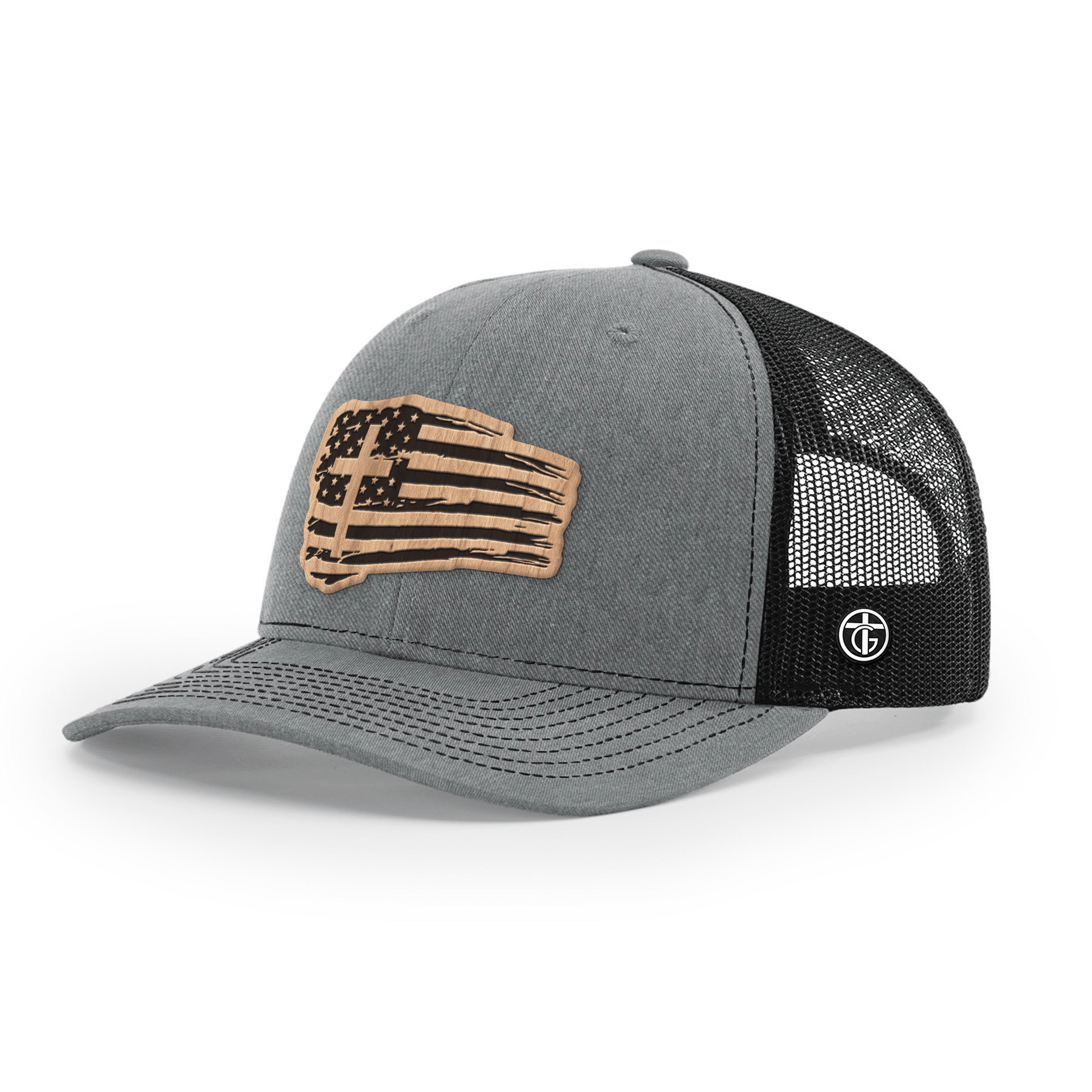 OurTrueGod Customs Hat Snapback / Heather and Black / One Size Tattered Flag Wood Patch Hats