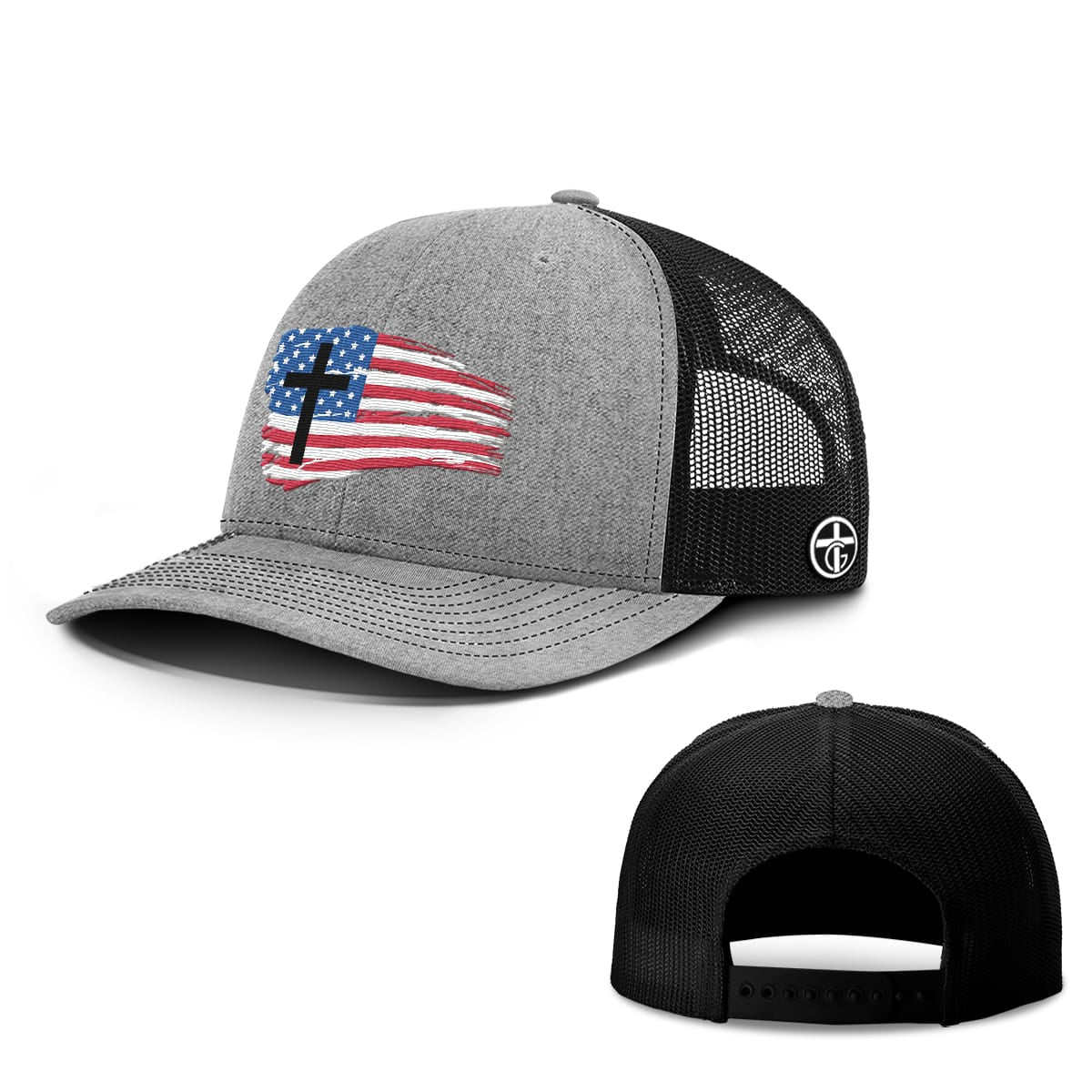 OurTrueGod Customs Hat Snapback / Heather and Black / One Size Tattered USA Flag Hats