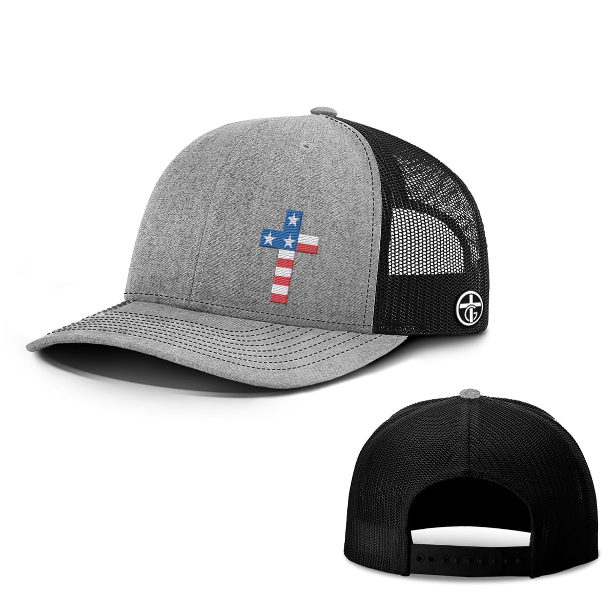 OurTrueGod Customs Hat Snapback / Heather and Black / One Size USA Flag Cross Hats