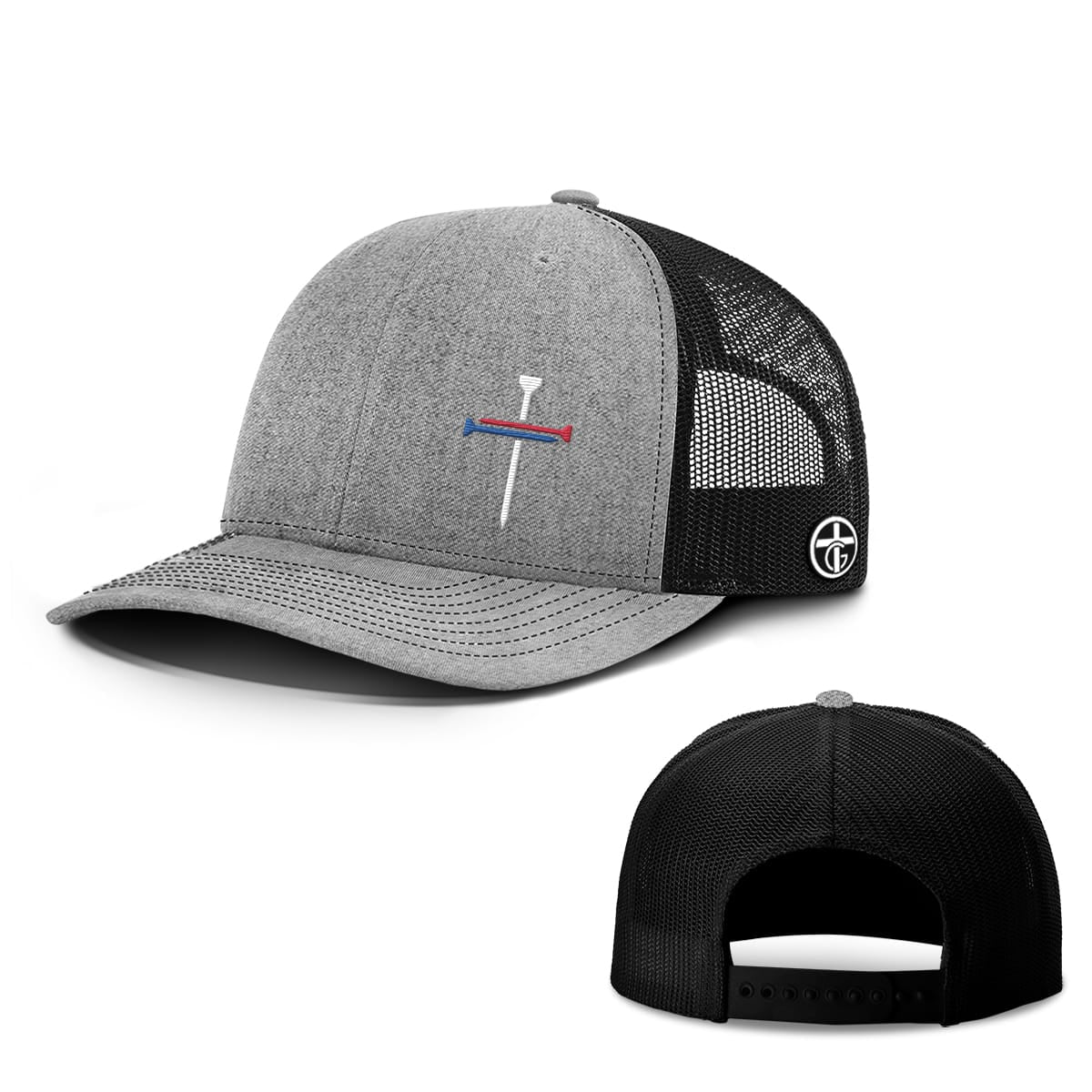 OurTrueGod Customs Hat Snapback / Heather and Black / One Size USA Nail Cross Lower Left Hats