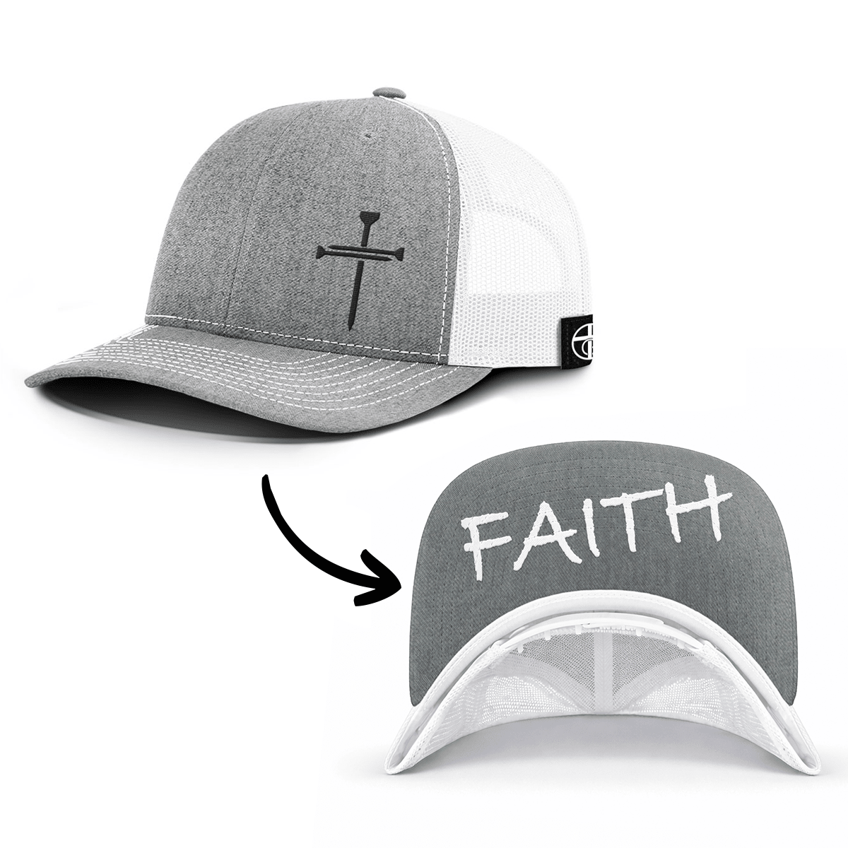 OurTrueGod Customs Hat Snapback / Heather and White / One Size 3 Nail Cross - Faith Prayer Print Hats