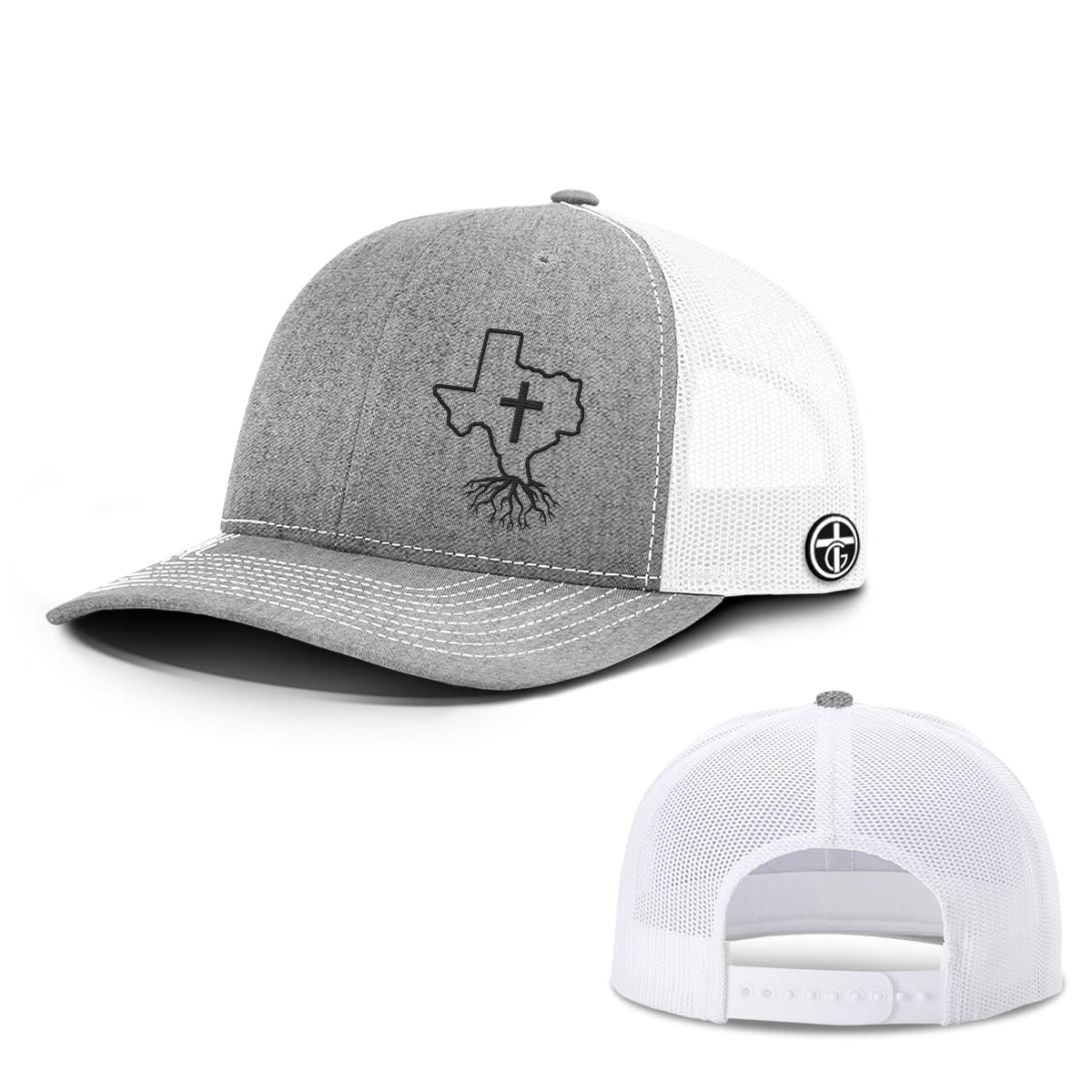 Christian With Texas Roots Hat, Snapback in Heather and White