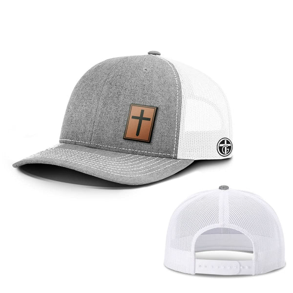 Cross Leather Patch Hat, Snapback in Heather and White