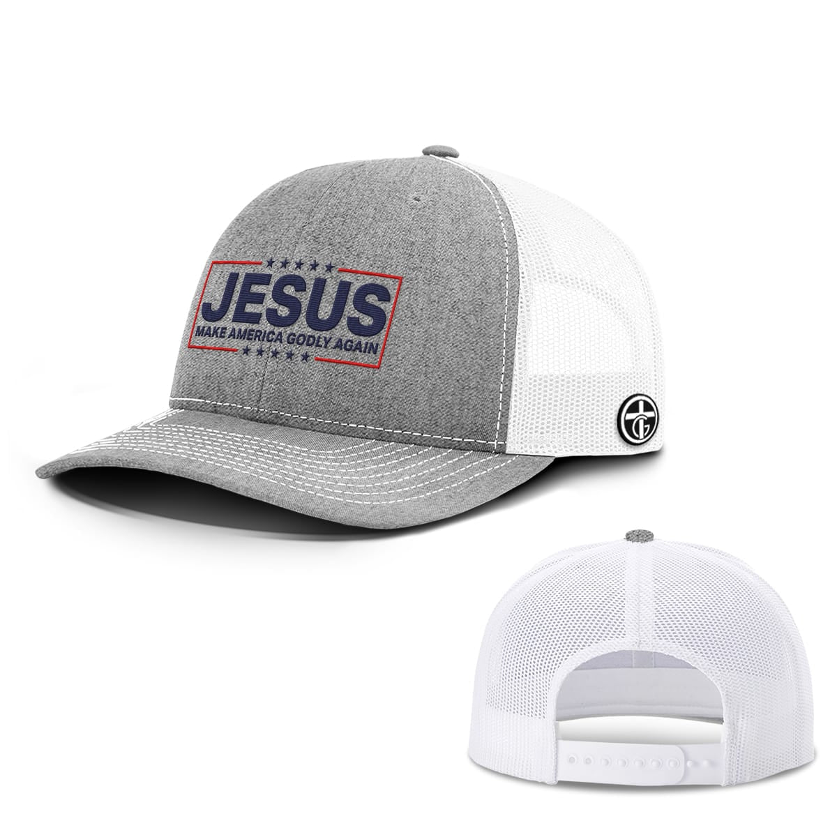 OurTrueGod Customs Hat Snapback / Heather and White / One Size Jesus Make America Godly Again Hats