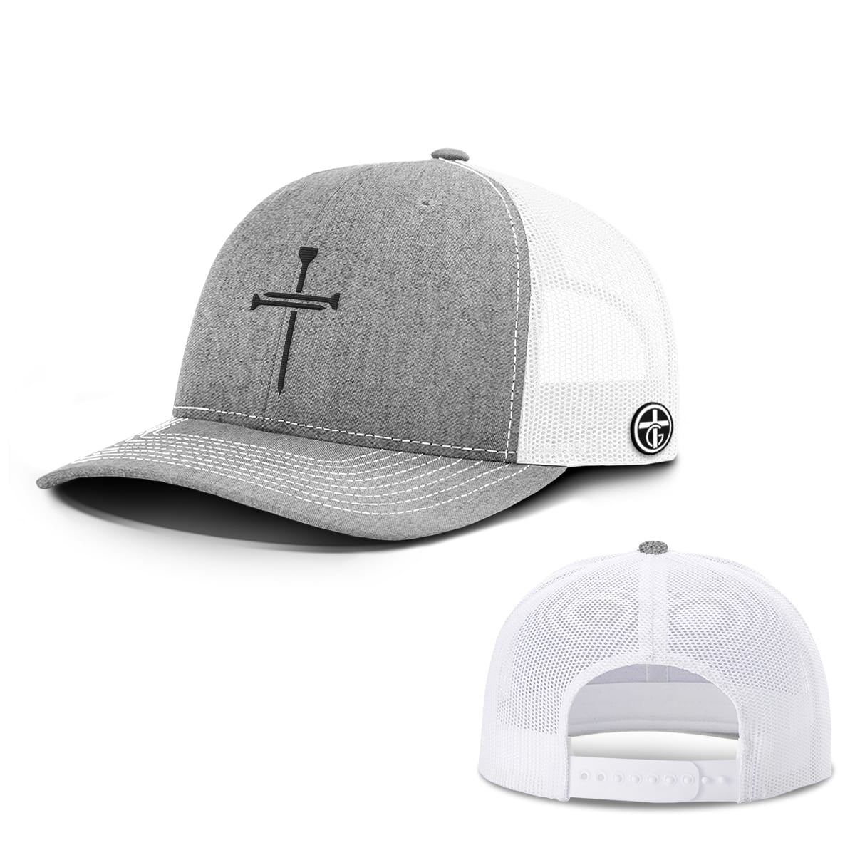 OurTrueGod Customs Hat Snapback / Heather and White / One Size Nail Cross Center Hats