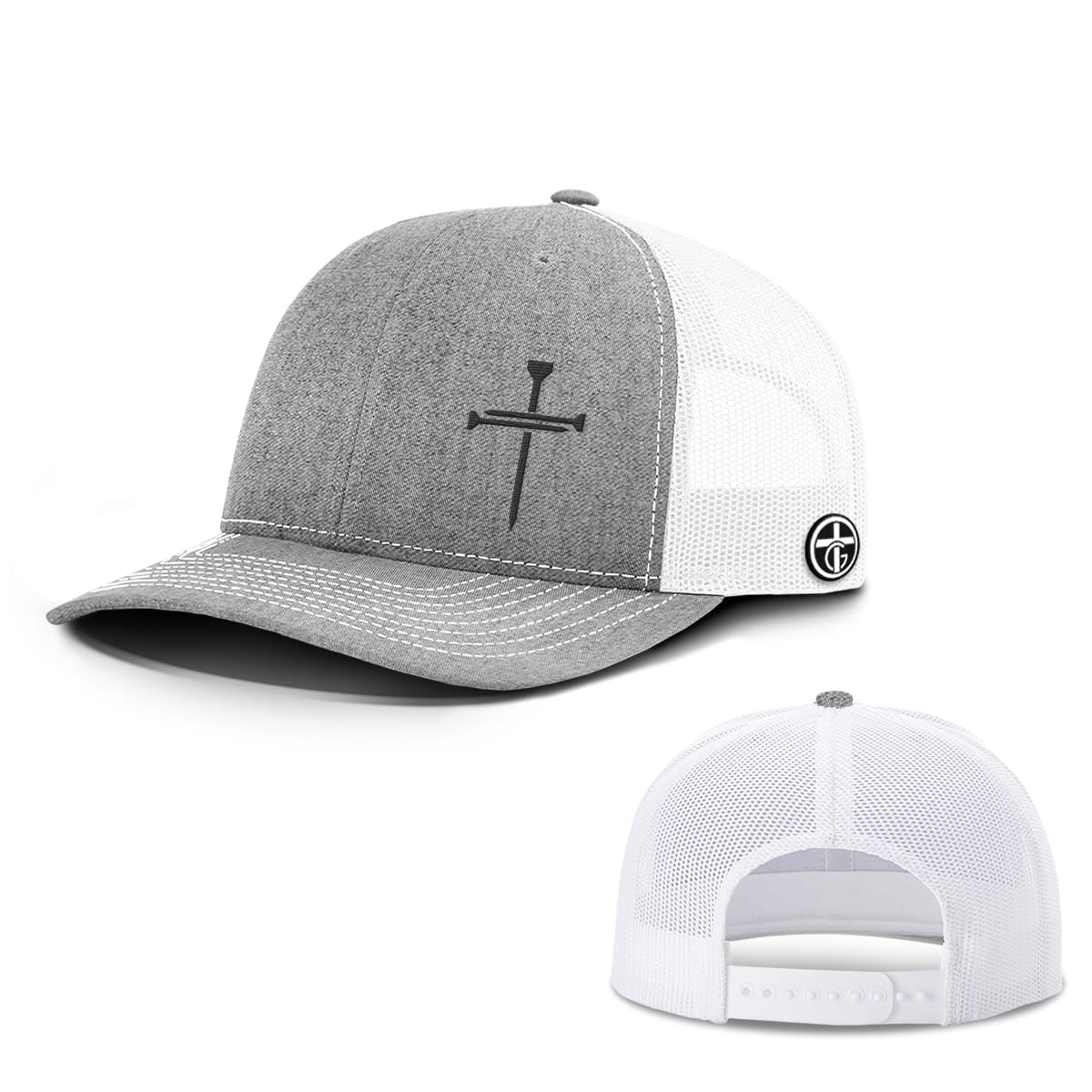 OurTrueGod Customs Hat Snapback / Heather and White / One Size Nail Cross Lower Left Hats