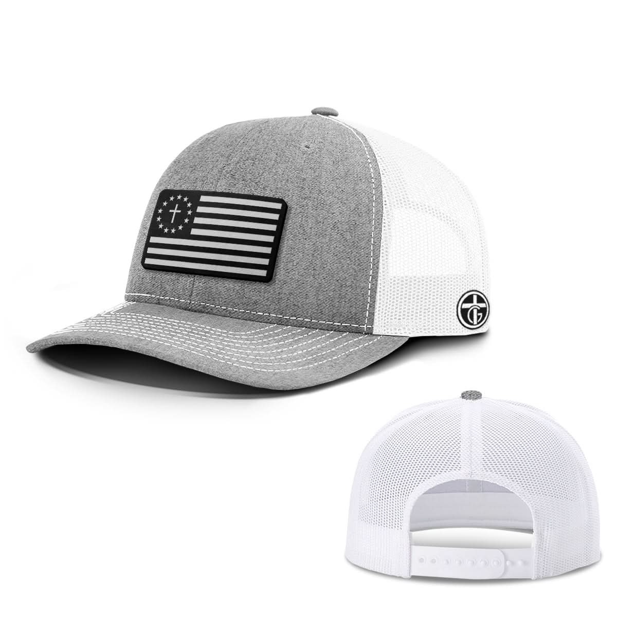 OurTrueGod Customs Hat Snapback / Heather and White / One Size One Nation Under God White Leather Patch Hat - Snapback & Flexfit
