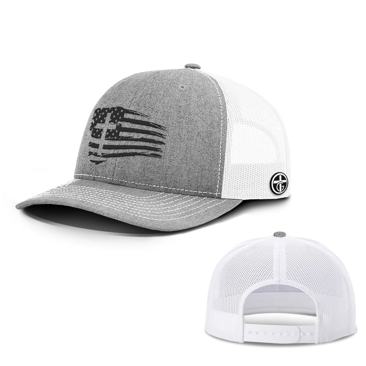 OurTrueGod Customs Hat Snapback / Heather and White / One Size Tattered Flag Cross Hats