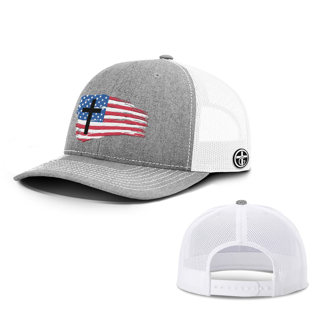 OurTrueGod Customs Hat Snapback / Heather and White / One Size Tattered USA Flag Hats