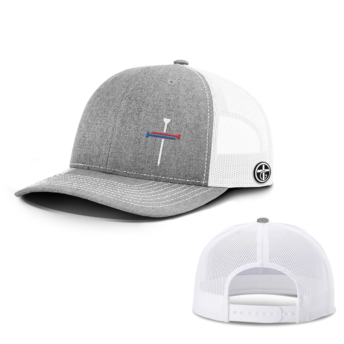 OurTrueGod Customs Hat Snapback / Heather and White / One Size USA Nail Cross Lower Left Hats