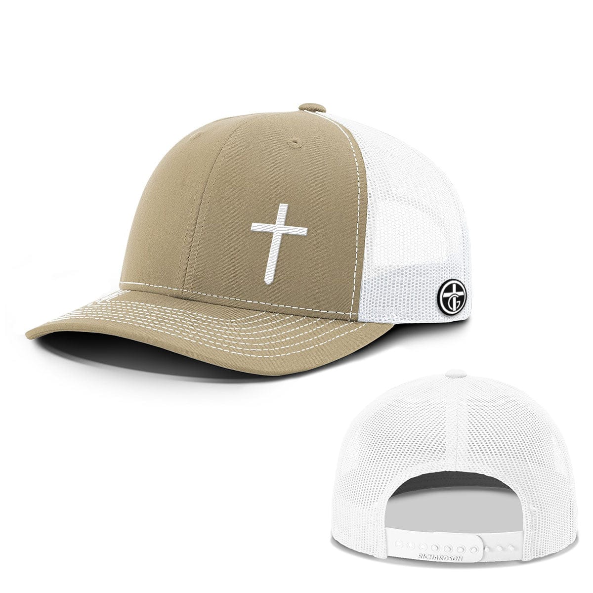OurTrueGod Customs Hat Snapback / Khaki and White / One Size Cross Lower Left Everyday Faith Hats