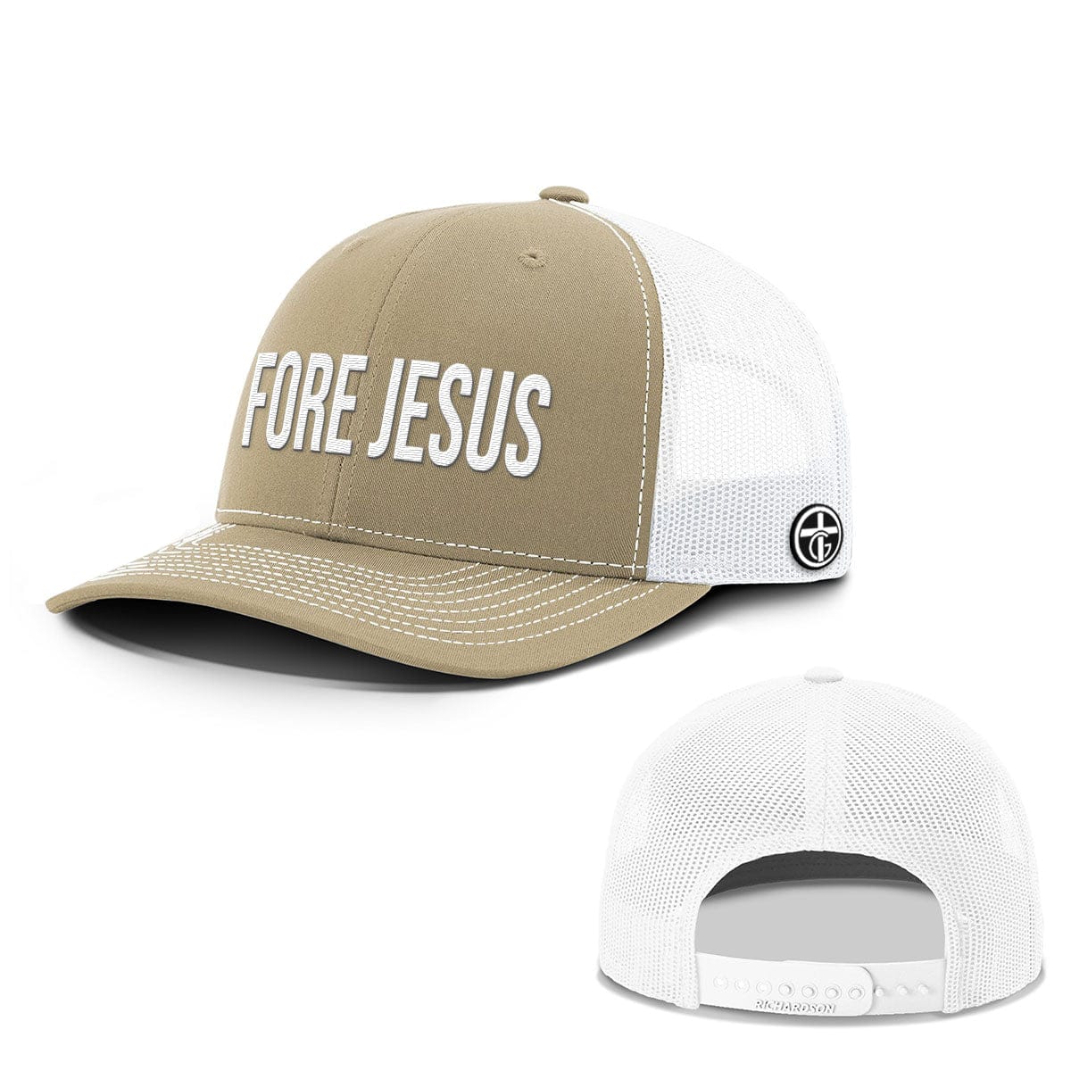 OurTrueGod Customs Hat Snapback / Khaki and White / One Size FORE JESUS Everyday Faith Hats