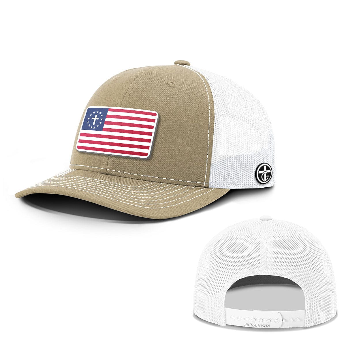 OurTrueGod Customs Hat Snapback / Khaki and White / One Size One Nation Under God Patch Everyday Faith Hats