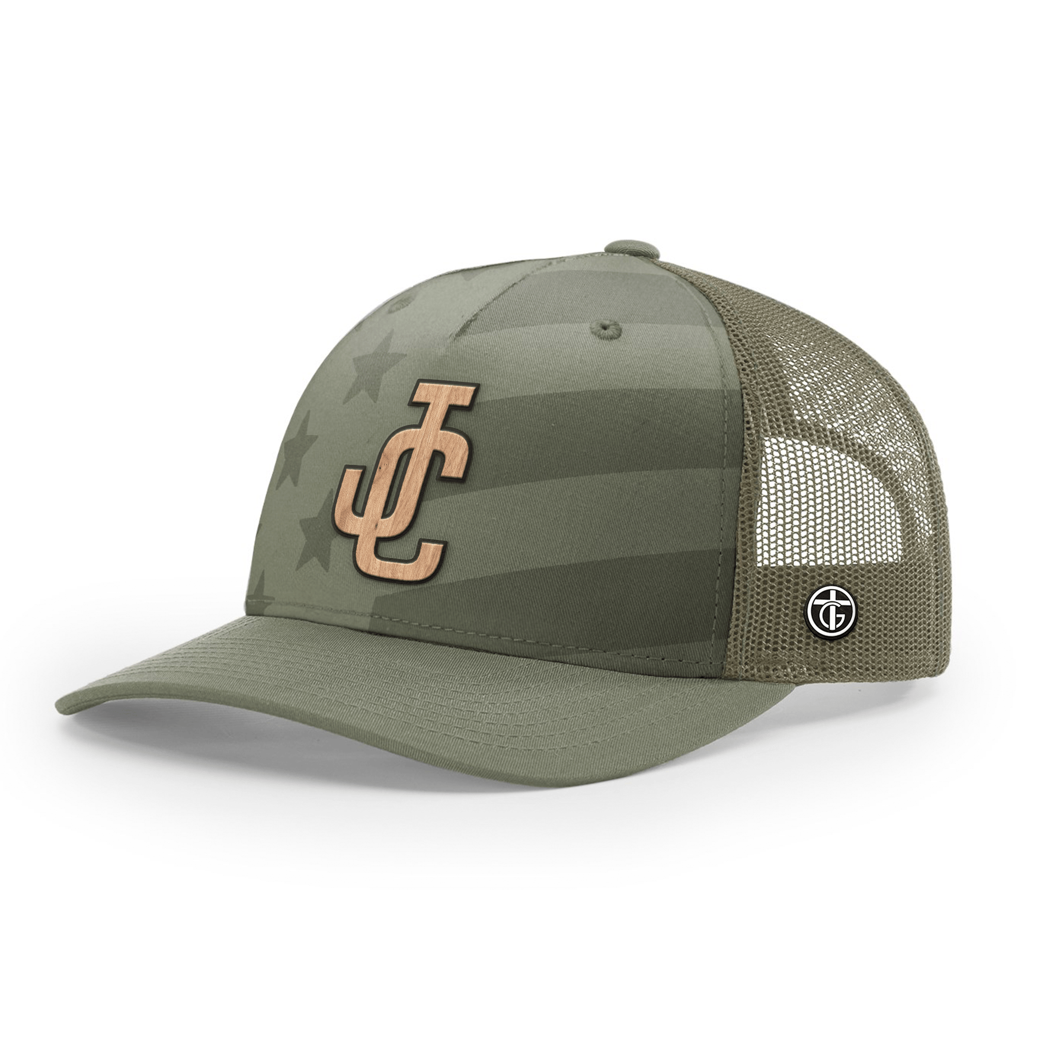 OurTrueGod Customs Hat Snapback / Loden and Tonal Stars and Stripes / One Size JC Wood Patch Camo Hats