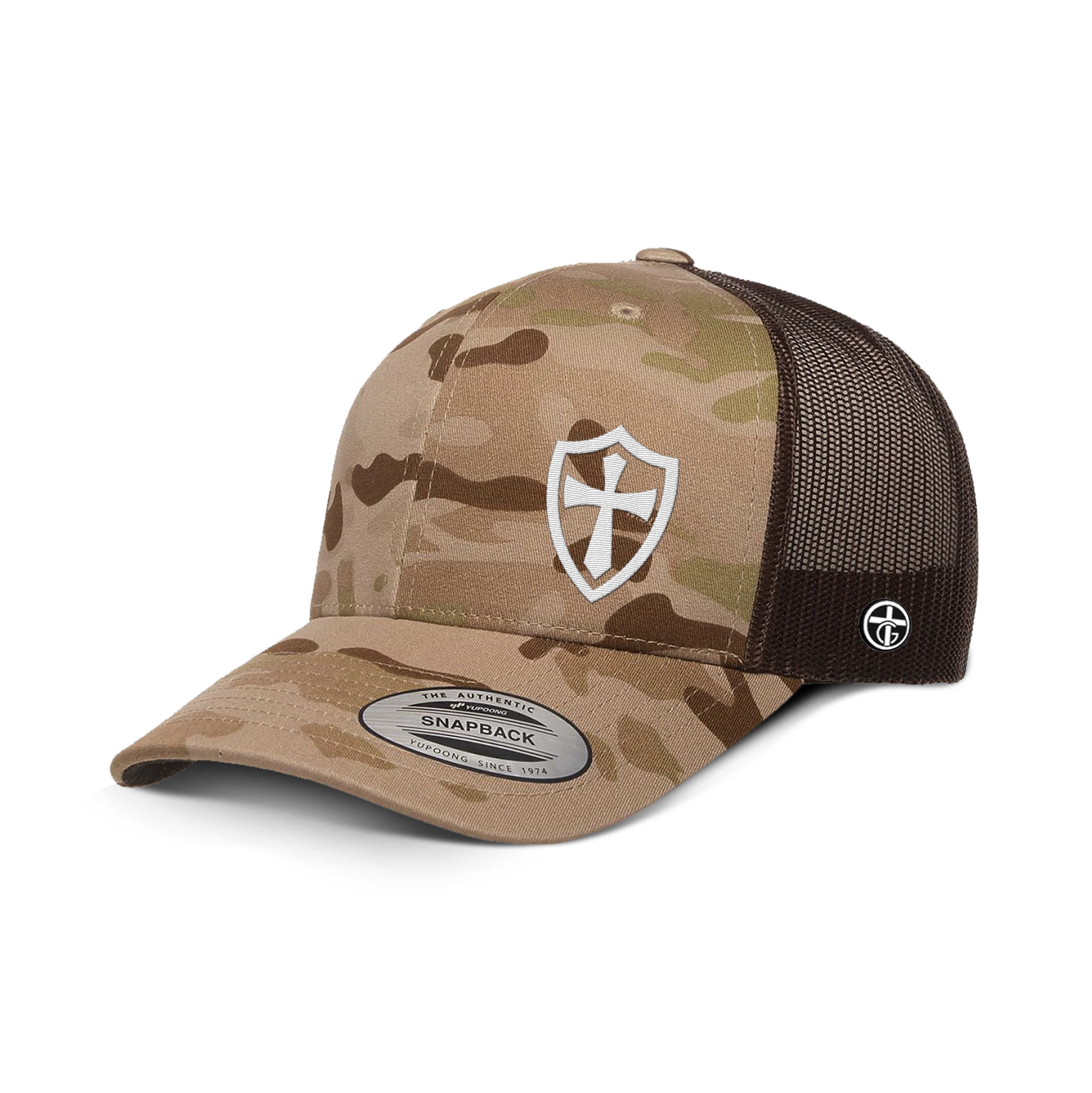 OurTrueGod Customs Hat Snapback / Multicam arid and Brown / One Size Cross Shield Camo Hats