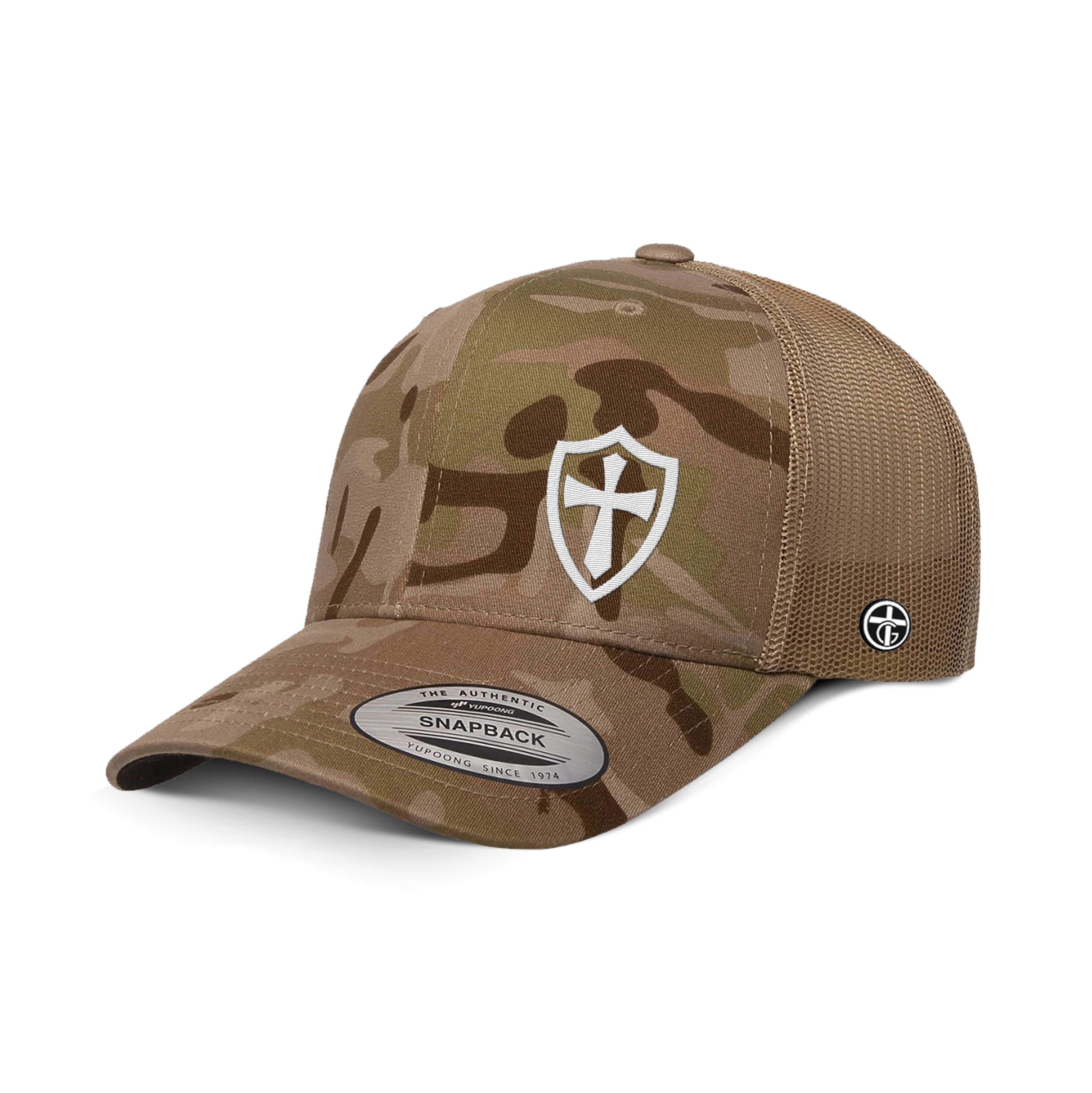 OurTrueGod Customs Hat Snapback / Multicam arid and Tan / One Size Cross Shield Camo Hats