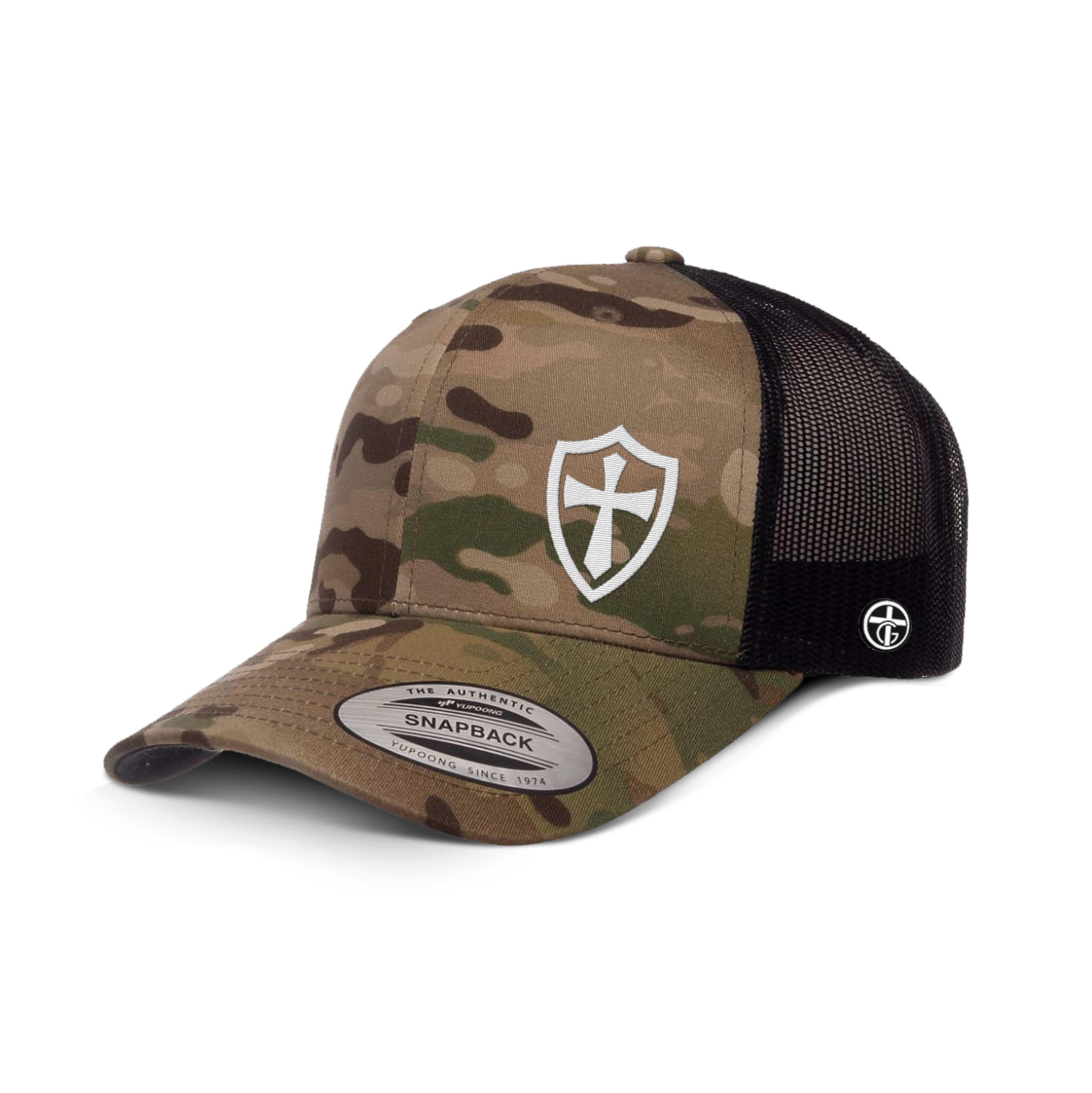 OurTrueGod Customs Hat Snapback / Multicam Green and Black / One Size Cross Shield Camo Hats