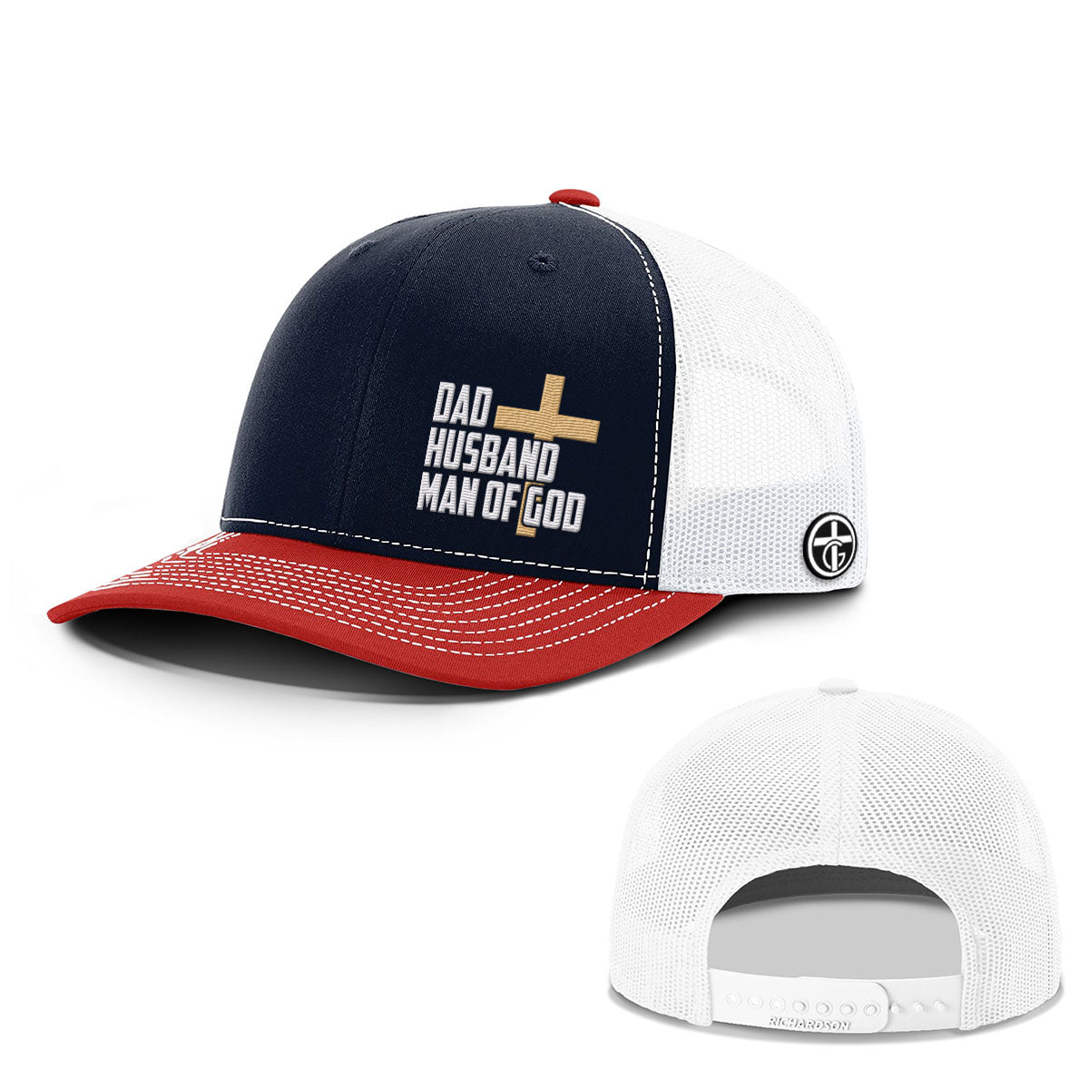 OurTrueGod Customs Hat Snapback / Navy and Red / One Size Dad, Husband, Man of God Everyday Faith Hats