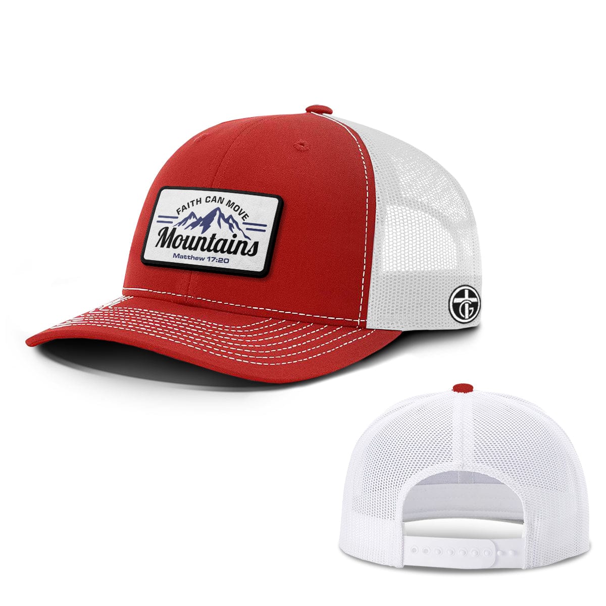 OurTrueGod Customs Hat Snapback / Red And White / One Size Faith Can Move Mountains Patch Hats