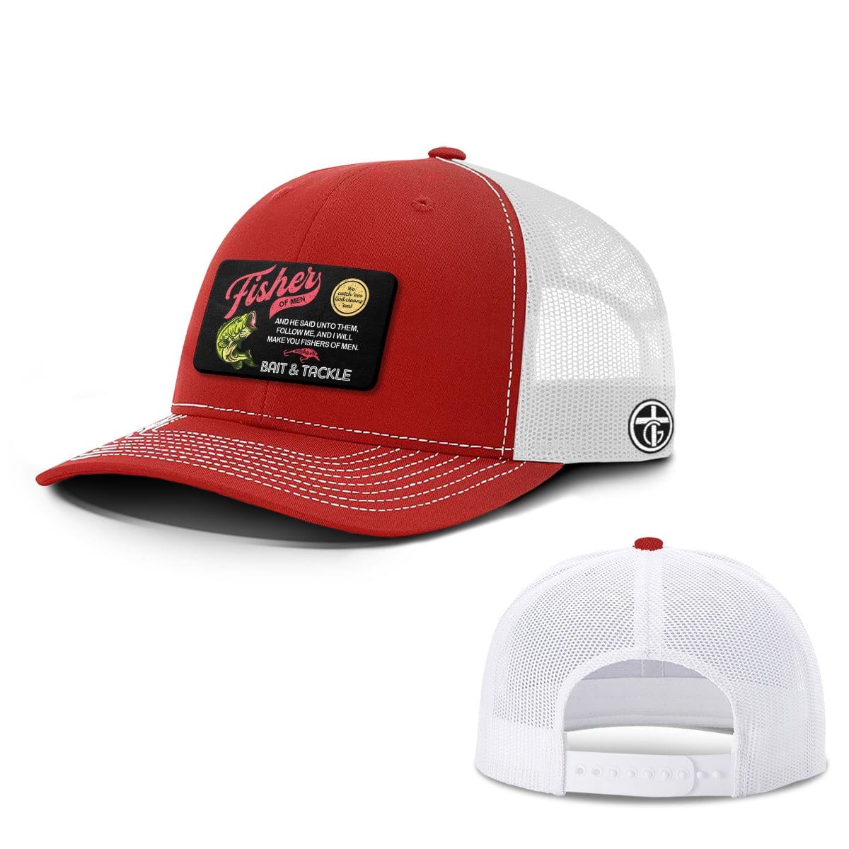 OurTrueGod Customs Hat Snapback / Red And White / One Size Fisher Of Men Patch Hats