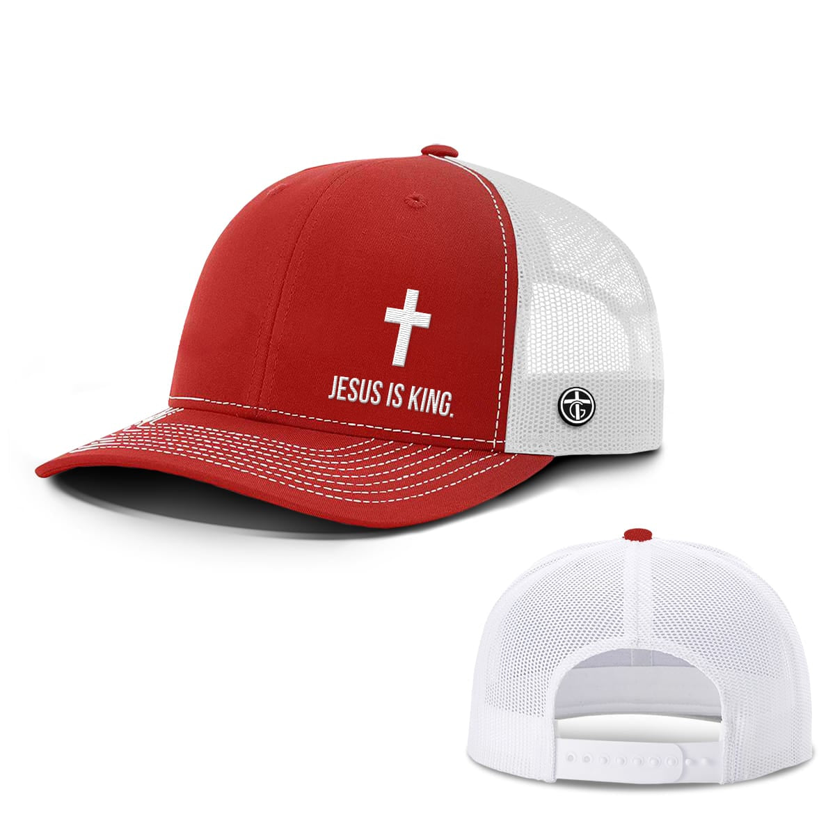 Jesus is King Lower Left Hat, Snapback in Red And White