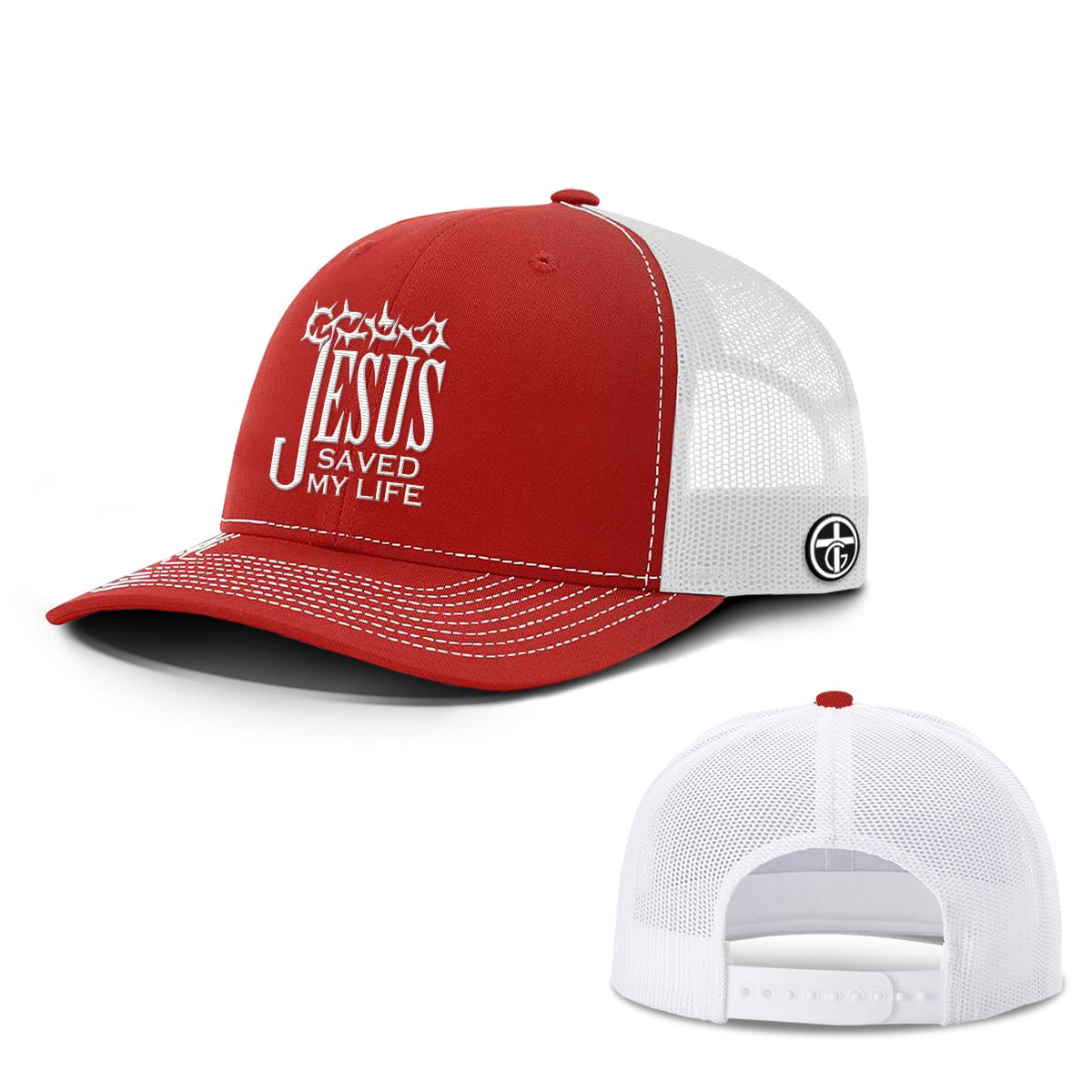 OurTrueGod Customs Hat Snapback / Red And White / One Size Jesus Saved My Life Hats