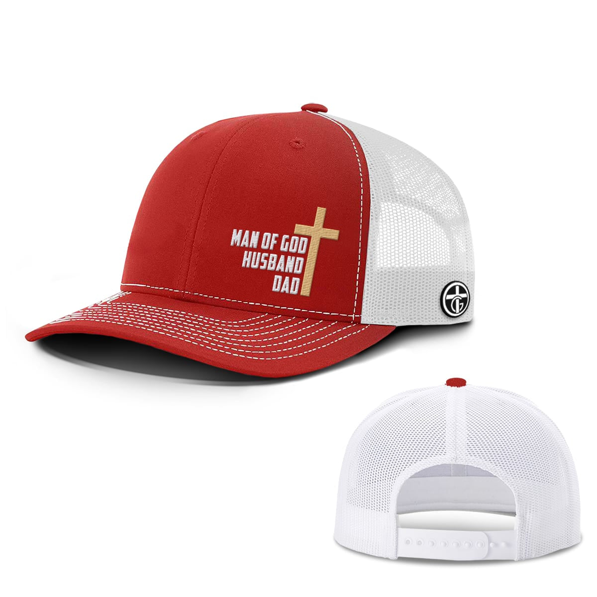 OurTrueGod Customs Hat Snapback / Red And White / One Size Man Of God, Husband, Dad Hats