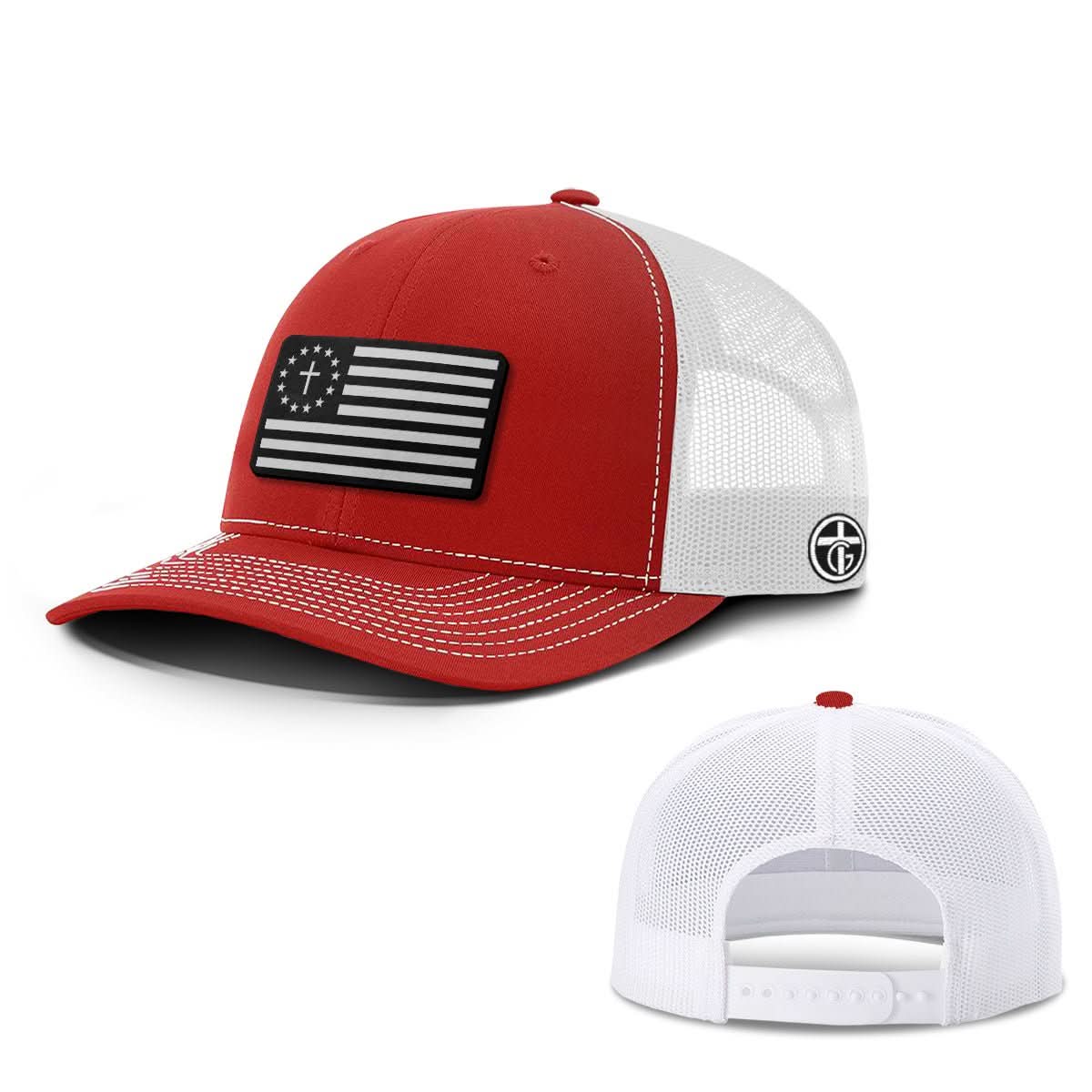 OurTrueGod Customs Hat Snapback / Red And White / One Size One Nation Under God White Leather Patch Hat - Snapback & Flexfit