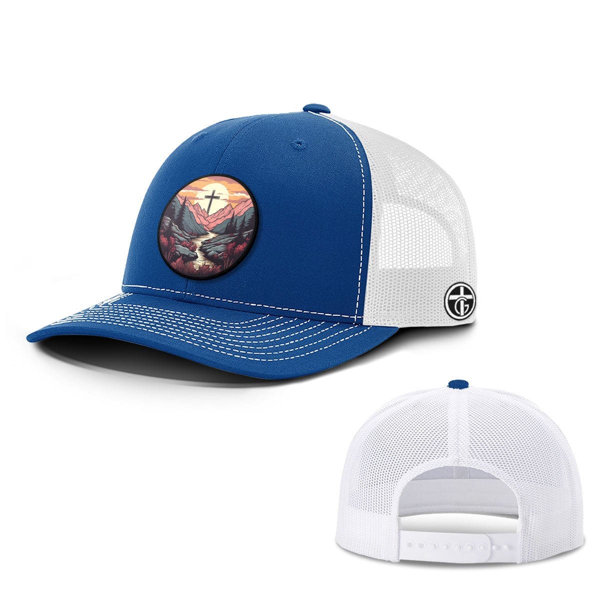 OurTrueGod Customs Hat Snapback / Royal Blue and White / One Size Faith Can Move Mountains v2 Circle Patch Hats