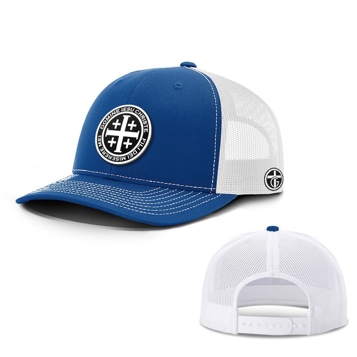 OurTrueGod Customs Hat Snapback / Royal Blue and White / One Size Latin Cross Circle Patch Hats